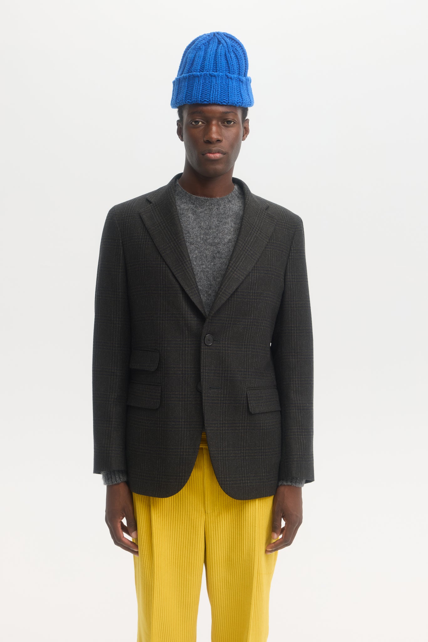 Black and green shadow check wool unconstructed blazer