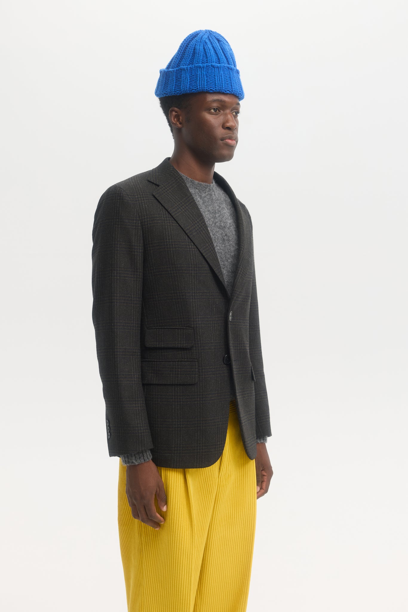 Black and green shadow check wool unconstructed blazer
