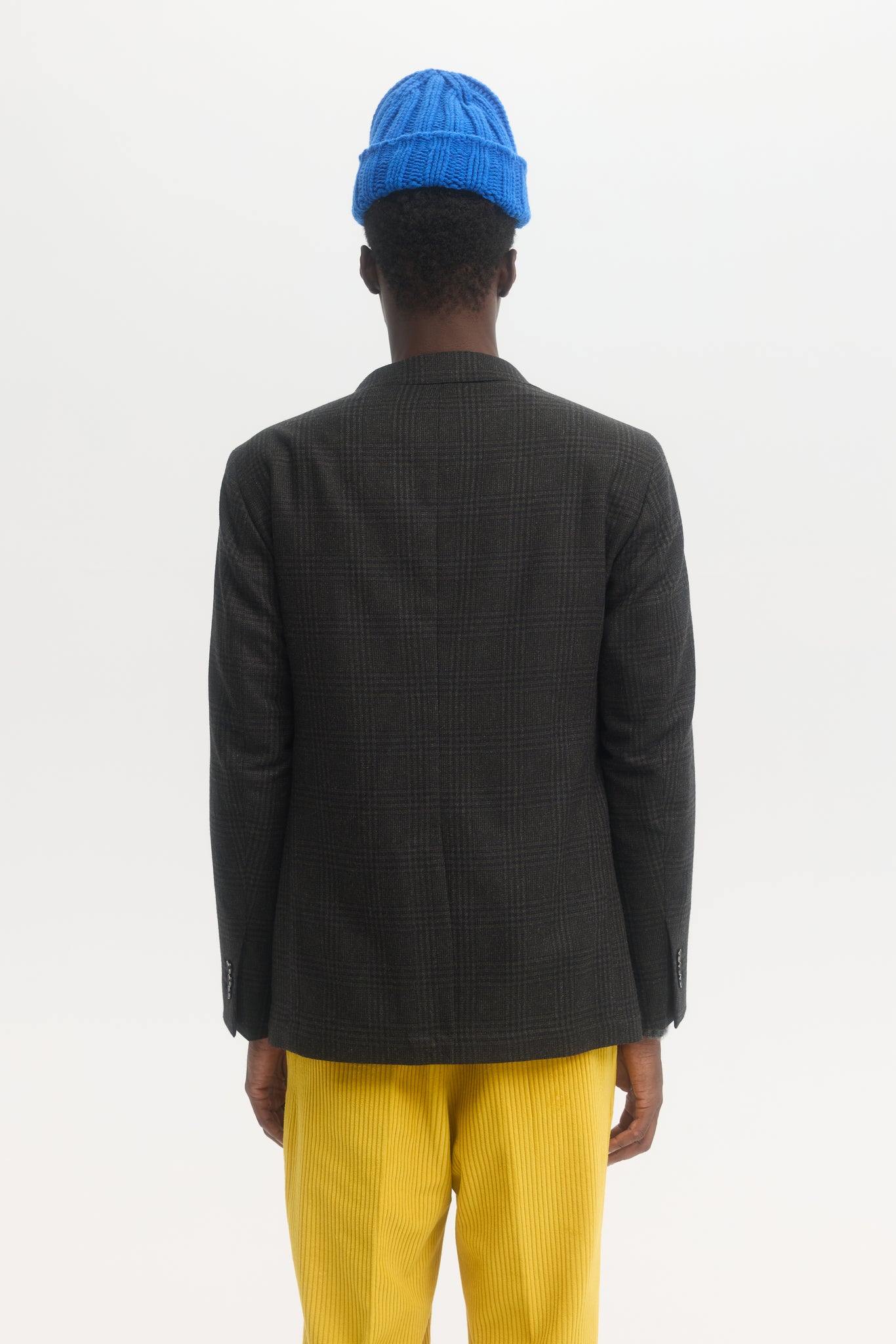 Black and green shadow check wool unconstructed blazer