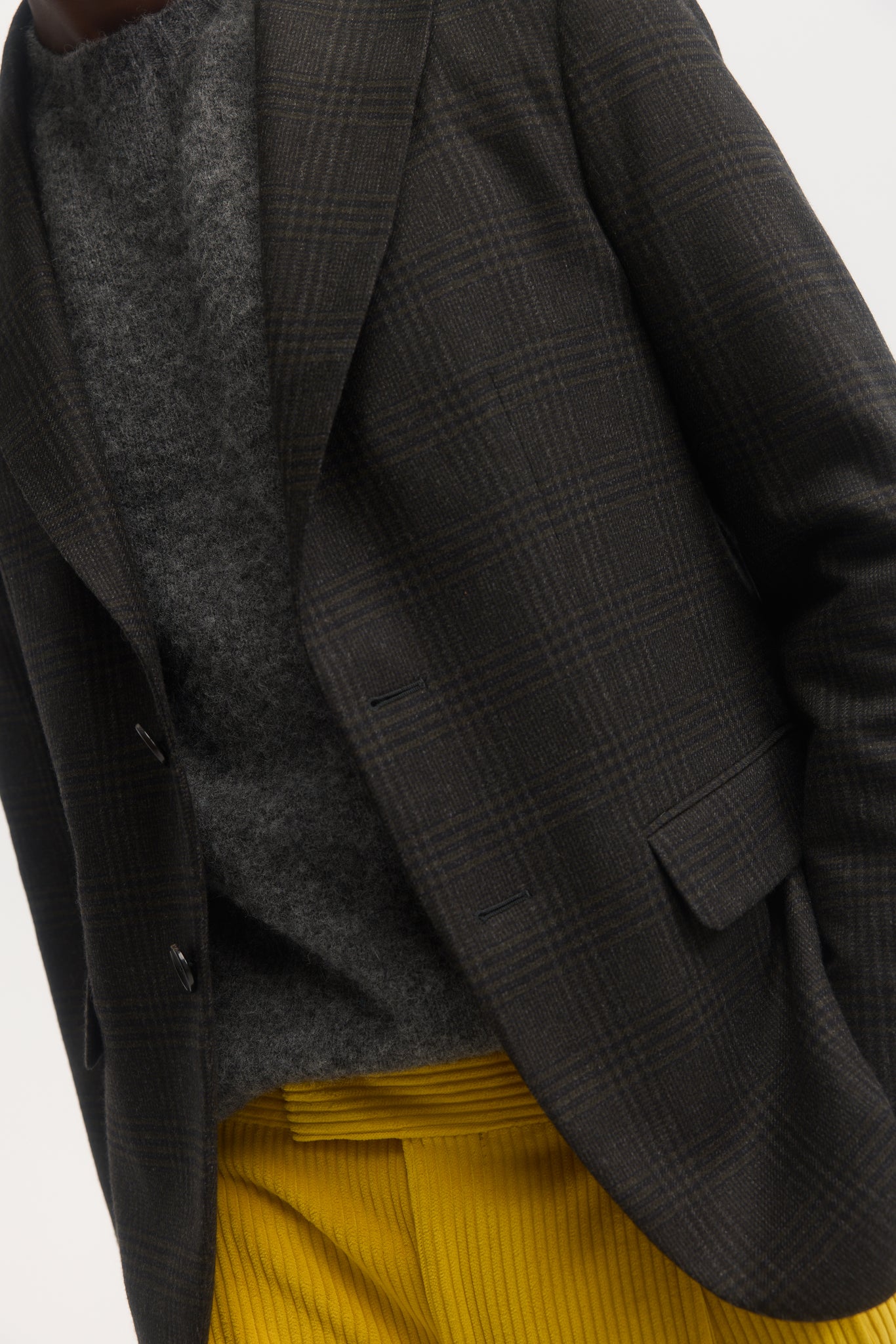 Black and green shadow check wool unconstructed blazer