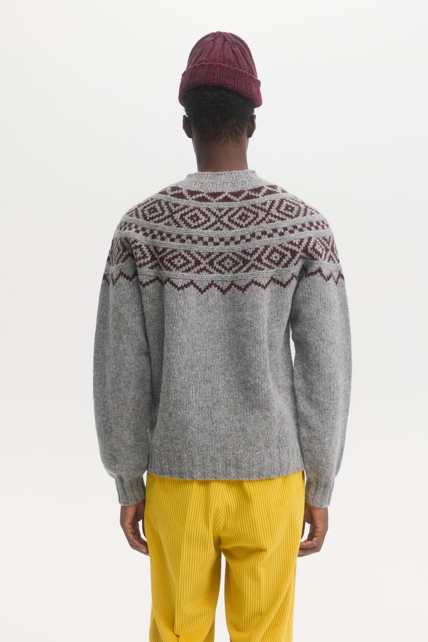 Pull en laine à col rond en jacquard gris fair isle 