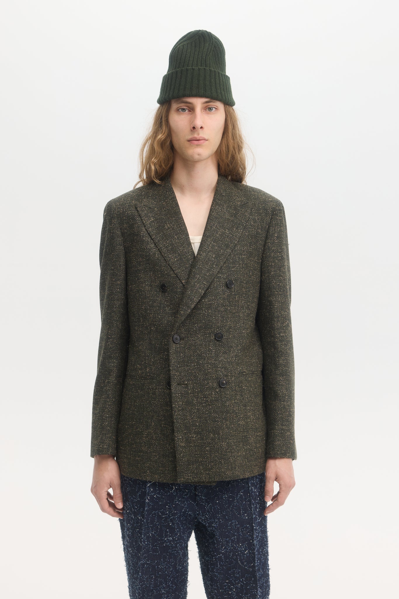 Moss hairy tweed double breasted blazer