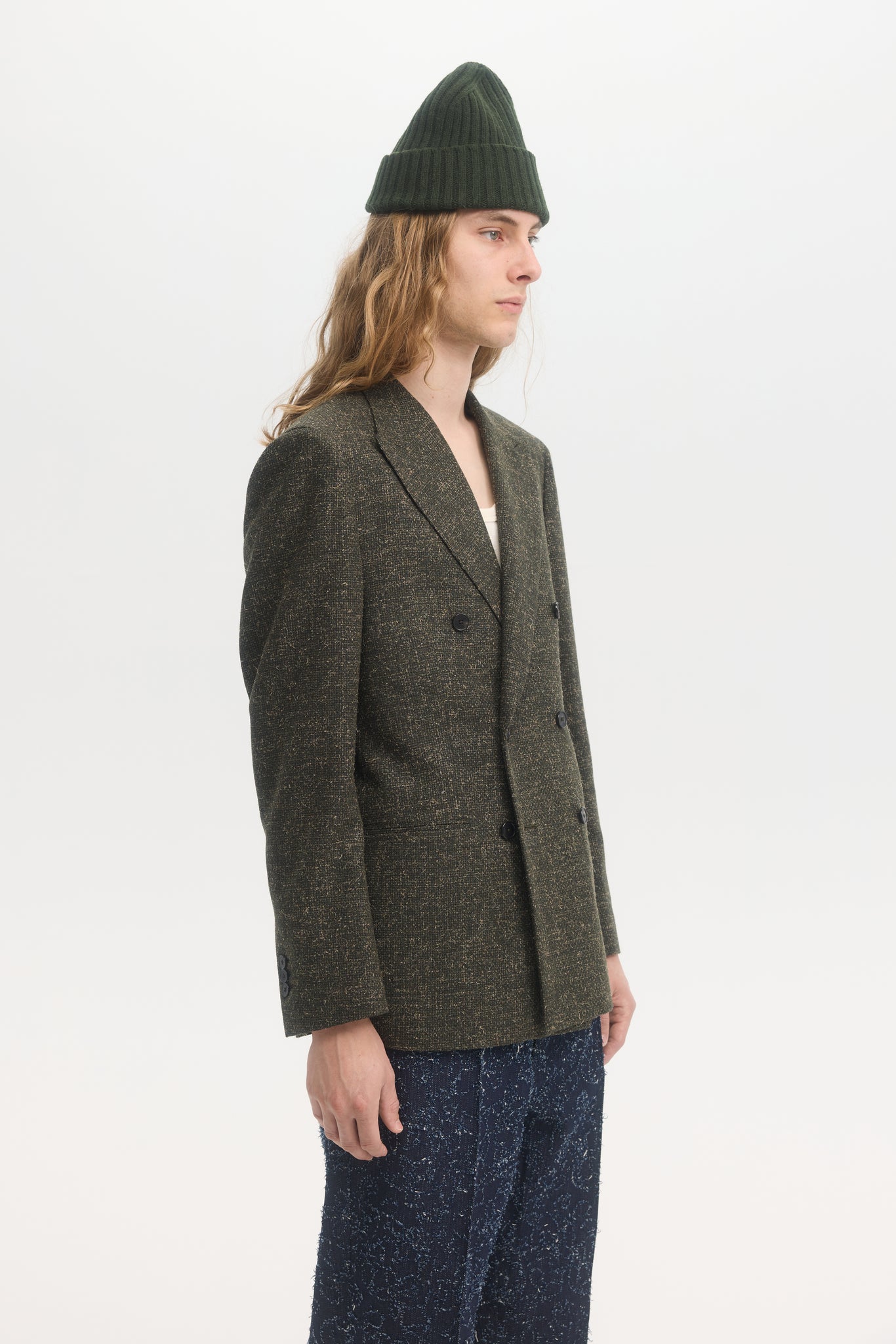 Moss hairy tweed double breasted blazer