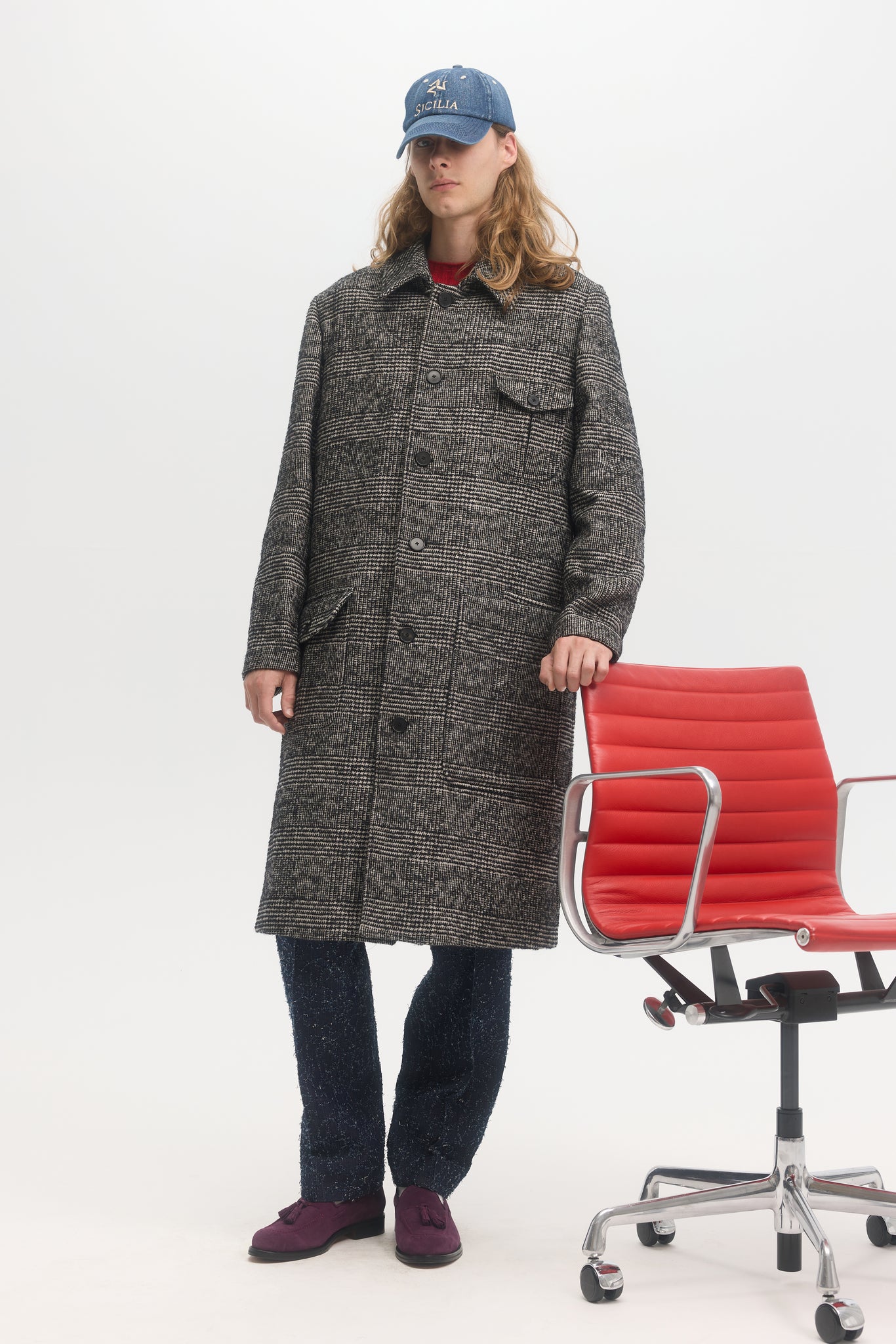 Manteau en laine à carreaux ombragés Glen à poches plaquées