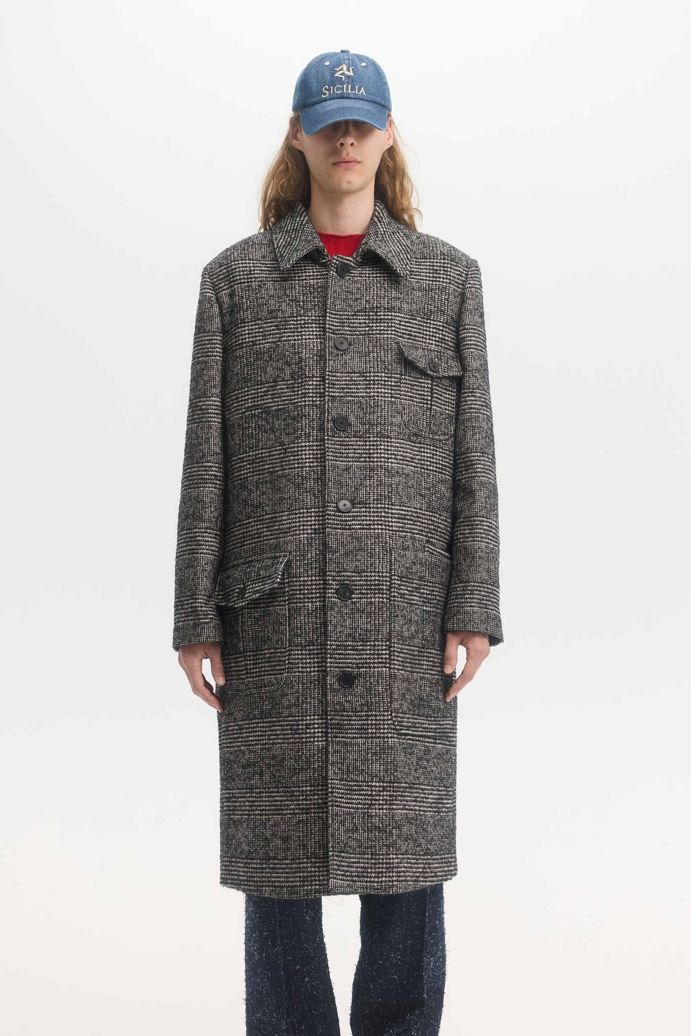 Manteau en laine à carreaux ombragés Glen à poches plaquées