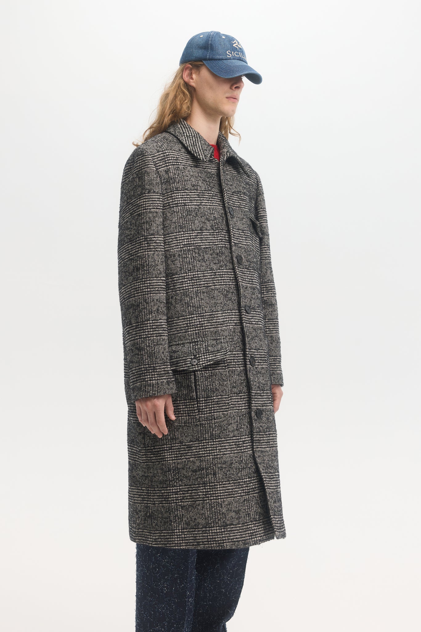 Manteau en laine à carreaux ombragés Glen à poches plaquées