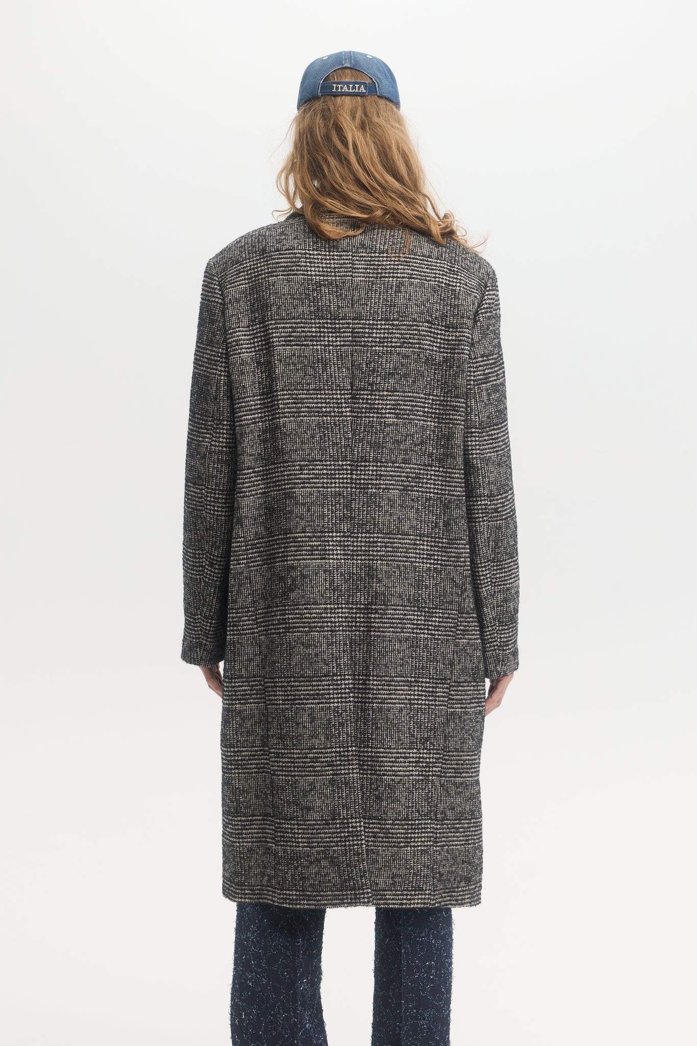 Manteau en laine à carreaux ombragés Glen à poches plaquées