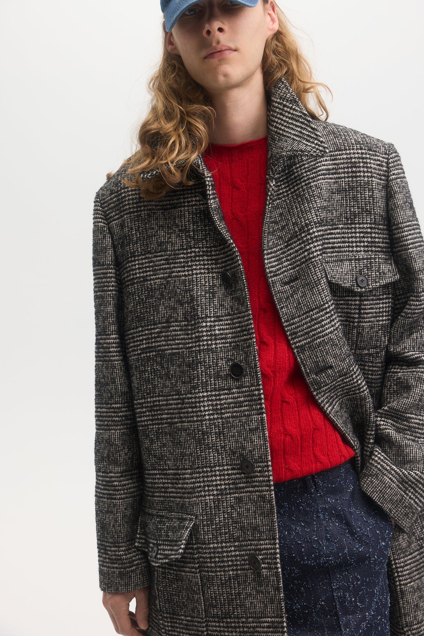 Manteau en laine à carreaux ombragés Glen à poches plaquées