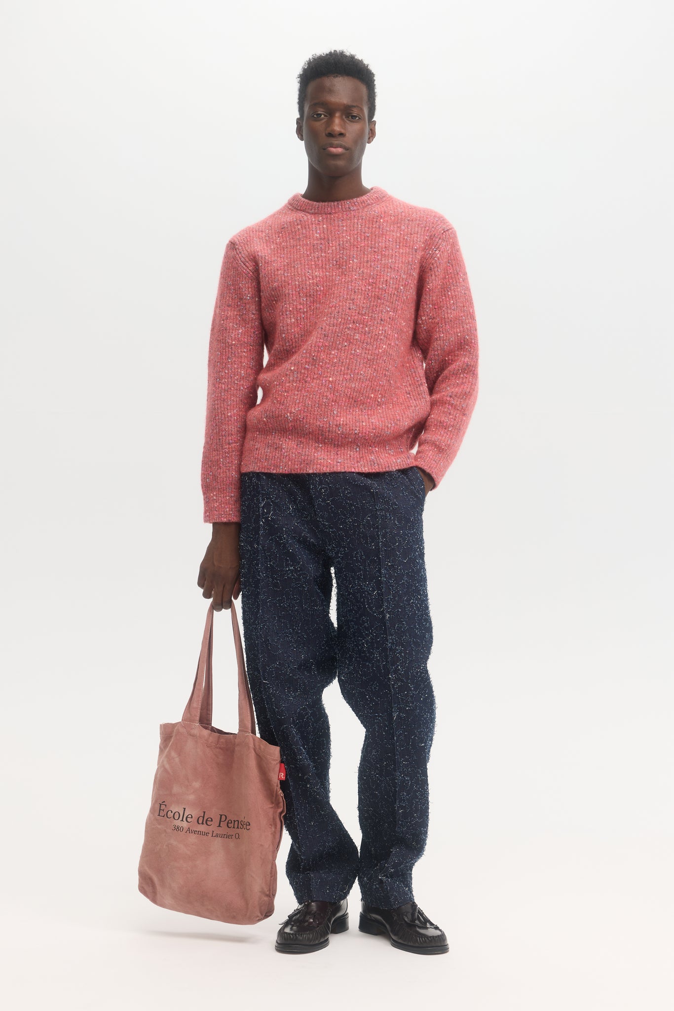 Pull en laine de coton alpaga à côtes en tweed multi donegal rose