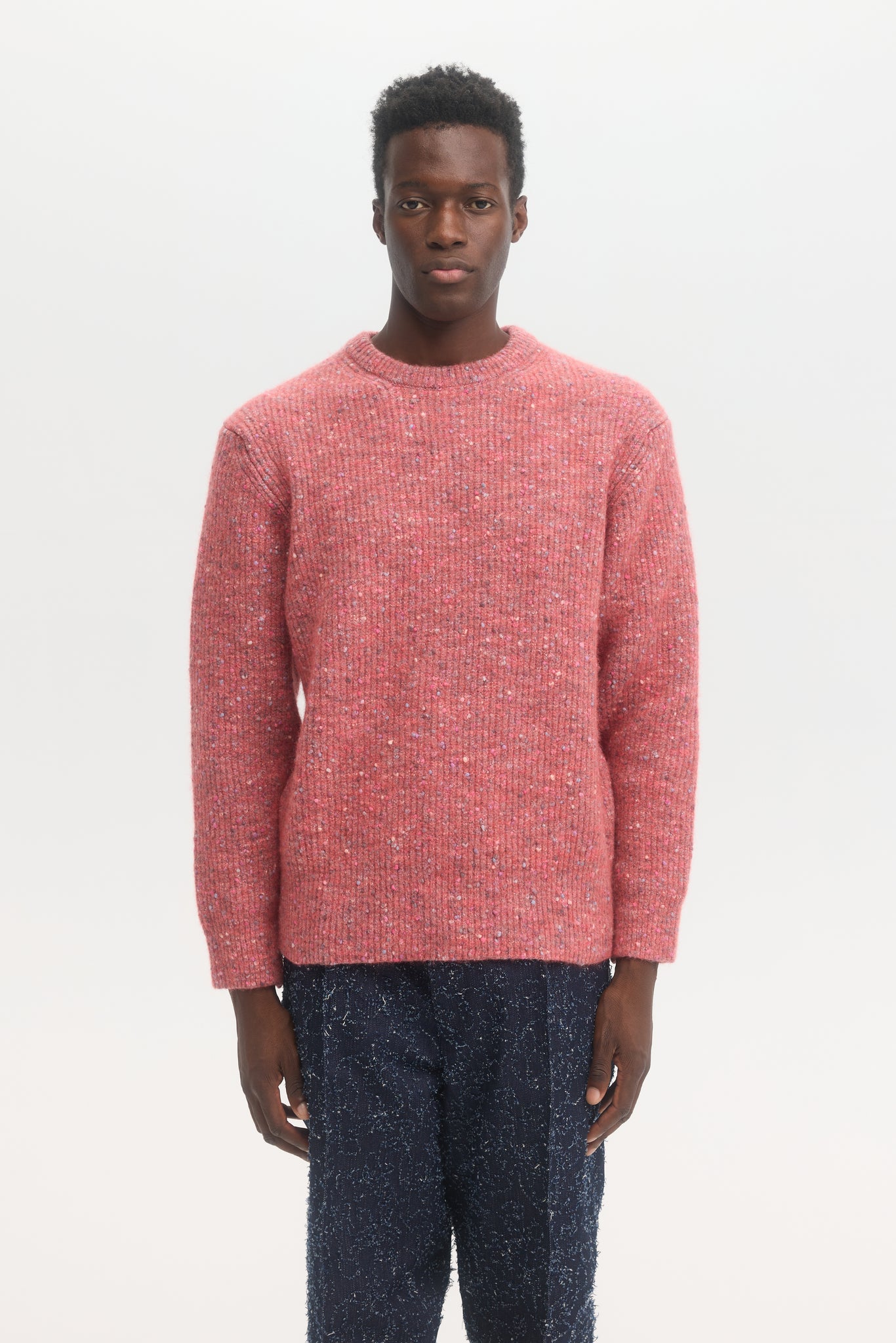 Pull en laine de coton alpaga à côtes en tweed multi donegal rose