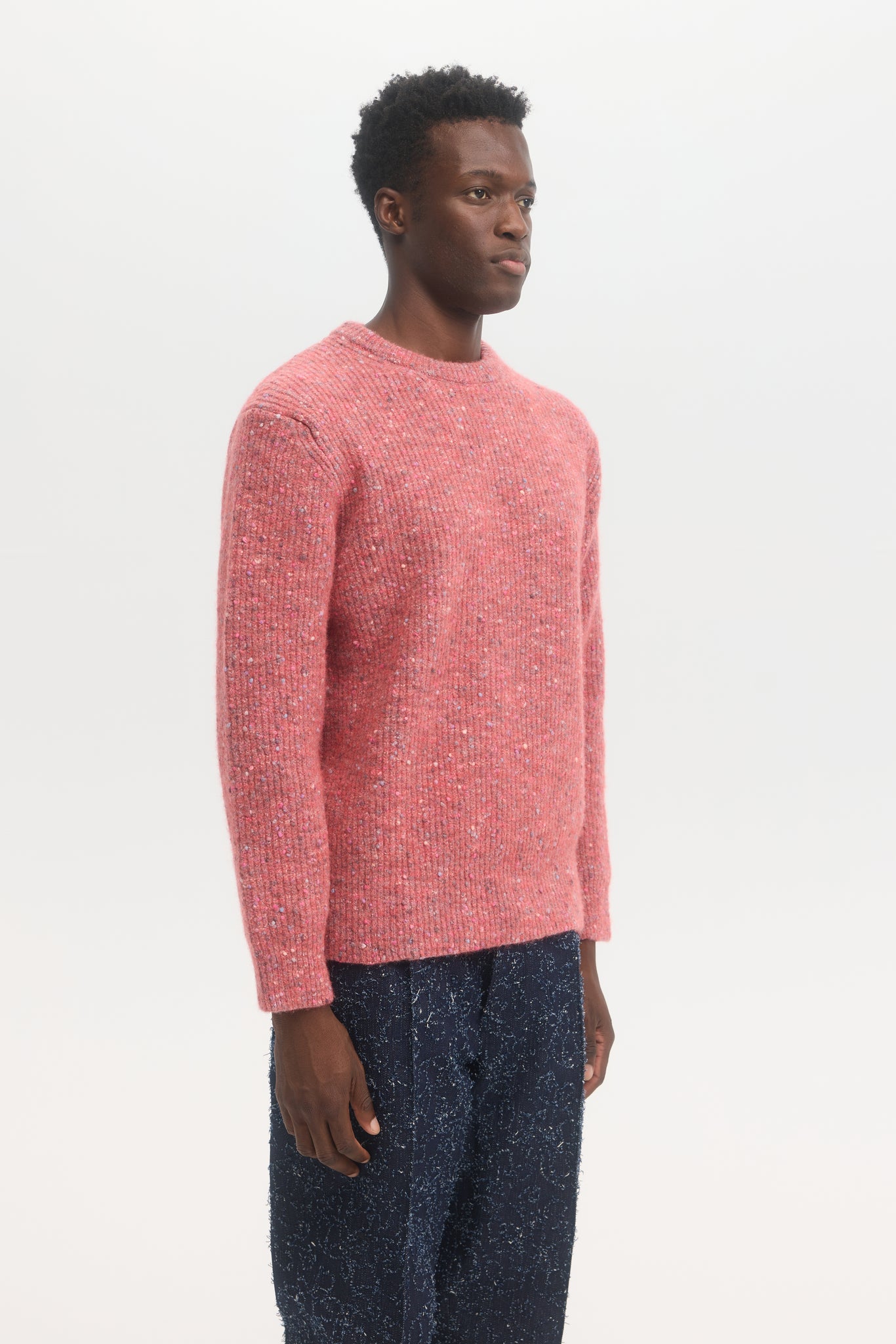 Pull en laine de coton alpaga à côtes en tweed multi donegal rose
