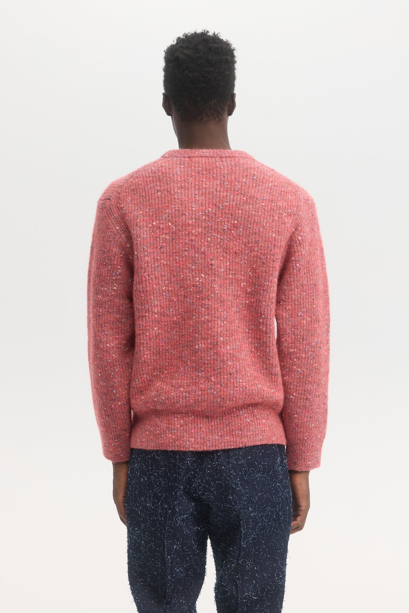 Pull en laine de coton alpaga à côtes en tweed multi donegal rose