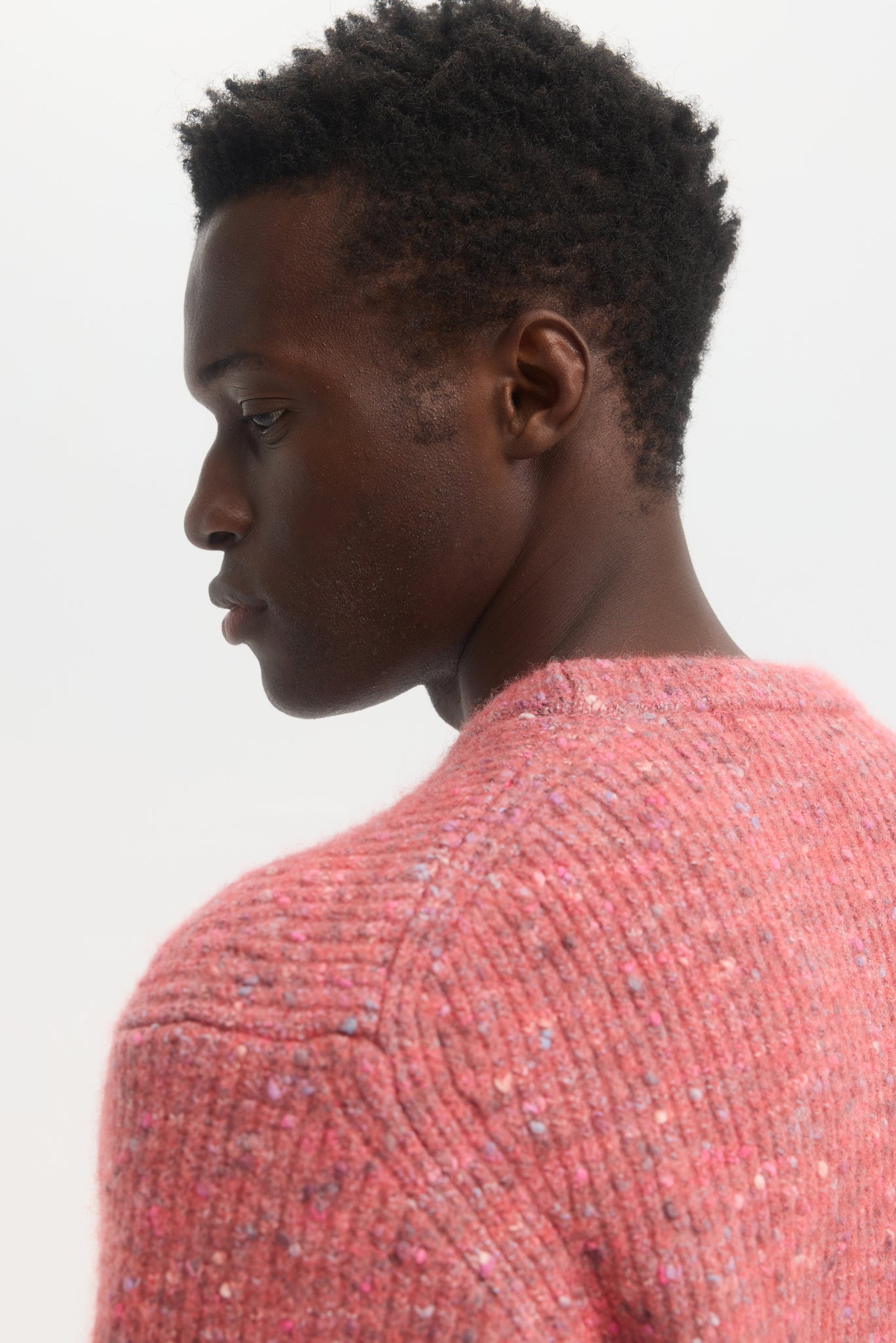 Pull en laine de coton alpaga à côtes en tweed multi donegal rose