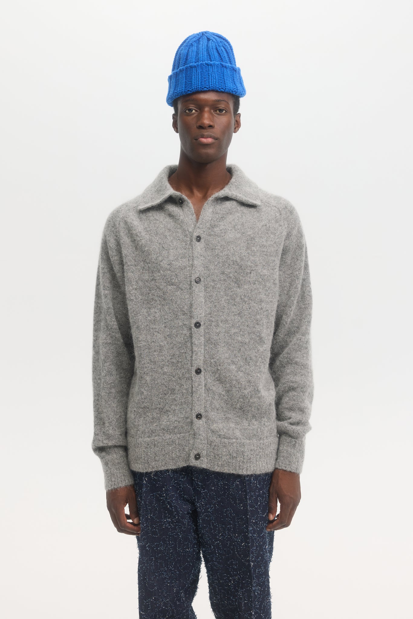 Polo en mohair et alpaga shaggy gris sel