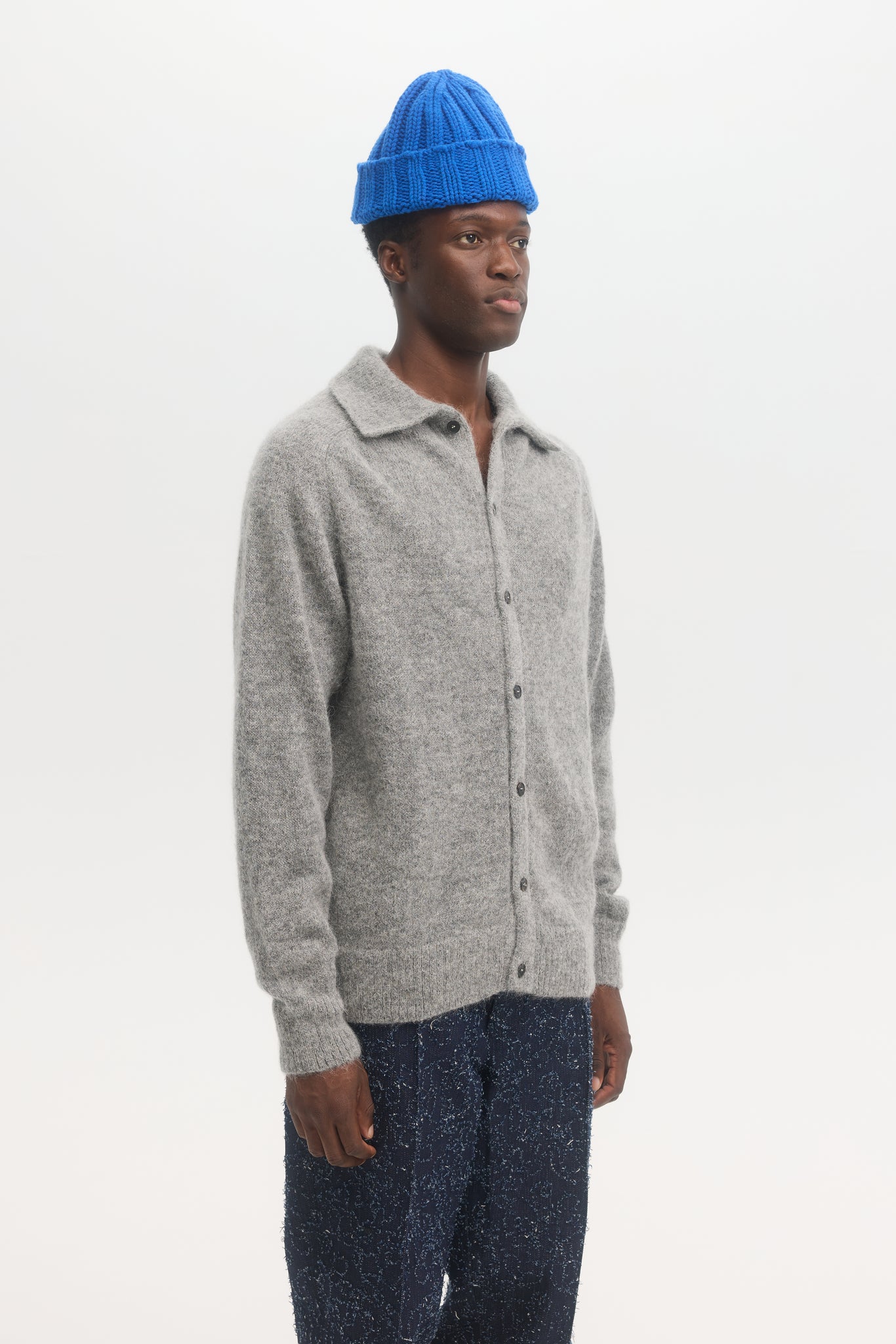 Polo en mohair et alpaga shaggy gris sel