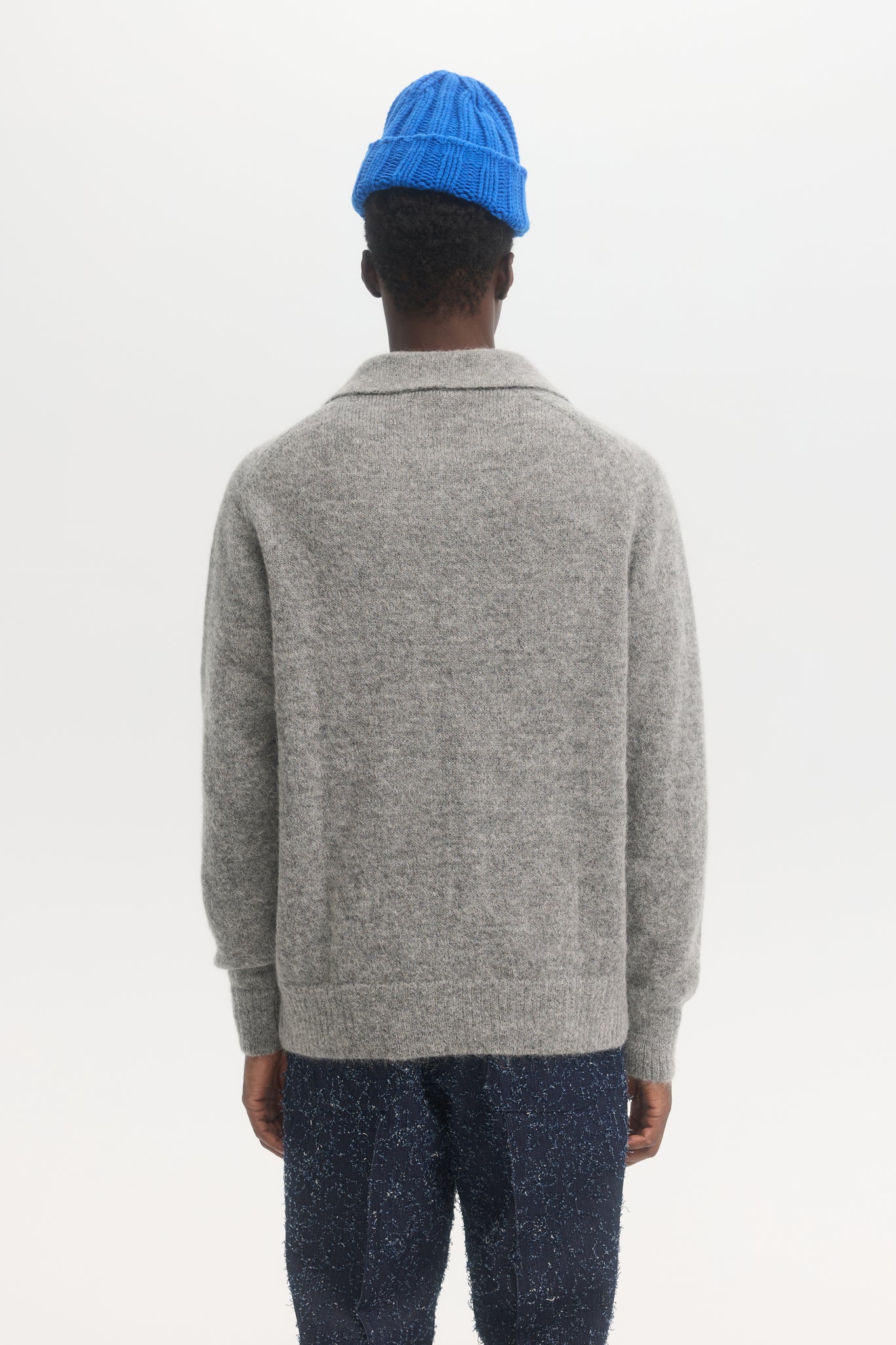 Polo en mohair et alpaga shaggy gris sel