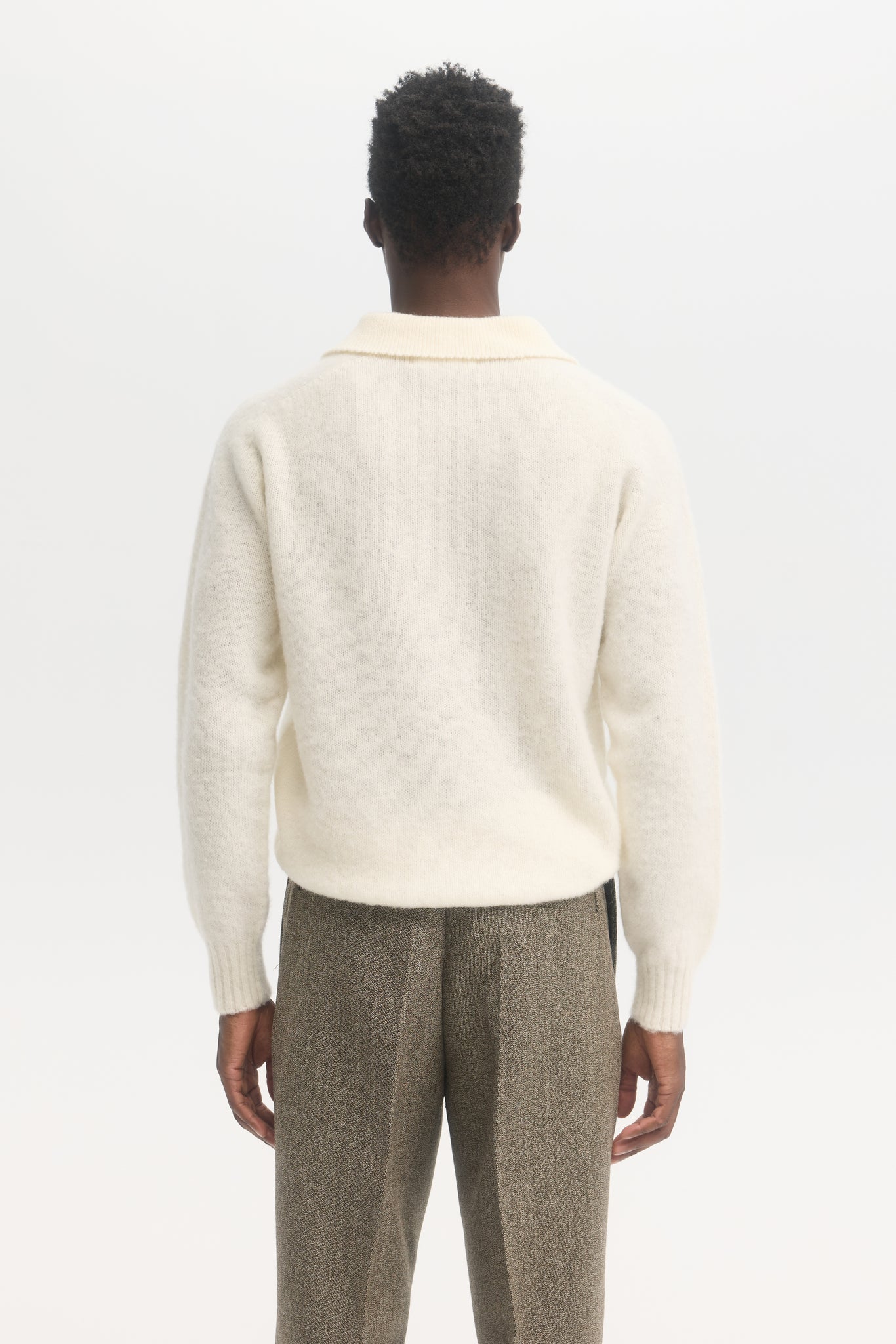 Pull polo en laine shetland brossée neige