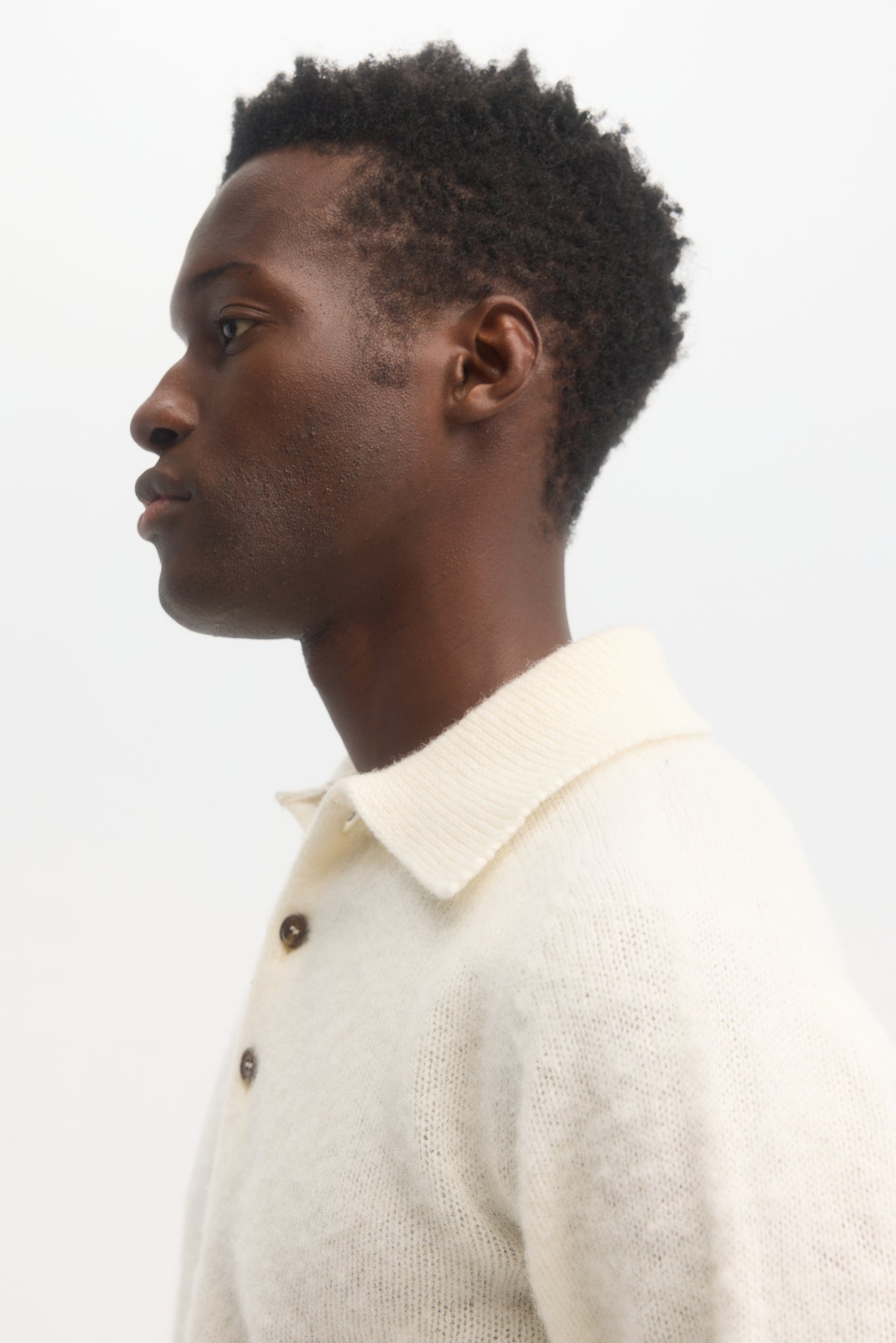 Pull polo en laine shetland brossée neige