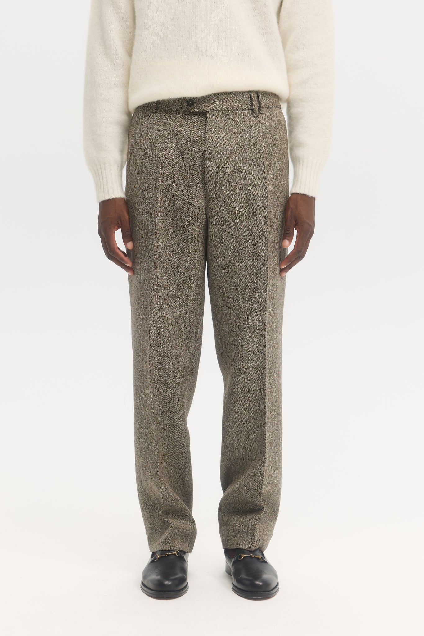 Pantalon droit en laine vierge gabardine moulinée naturel