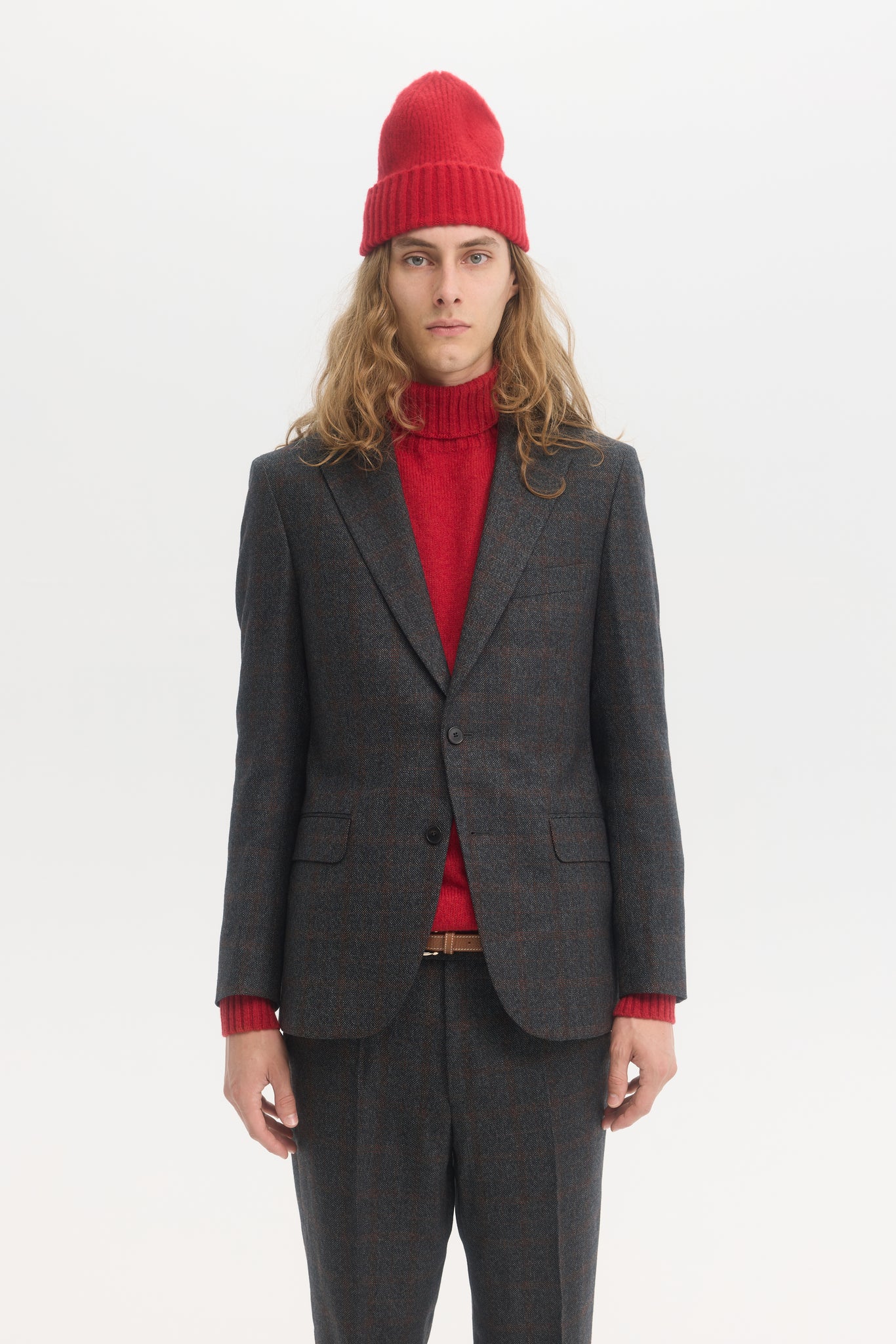 Charcoal rust shadow check wool suit