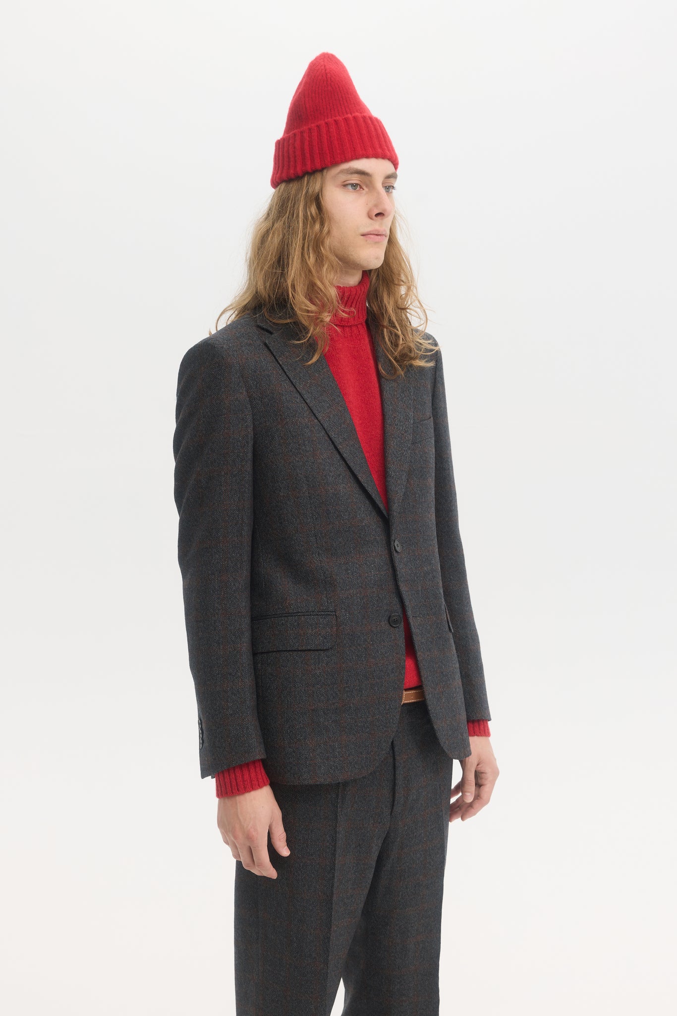 Charcoal rust shadow check wool suit