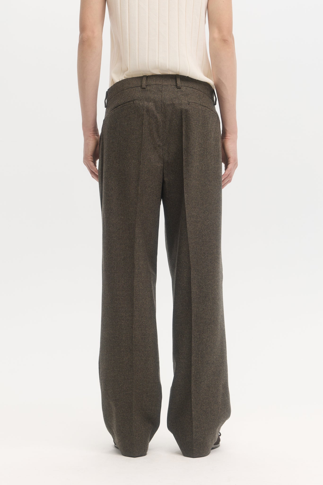 Pantalons pieds de poule à double pli en flanelle de laine