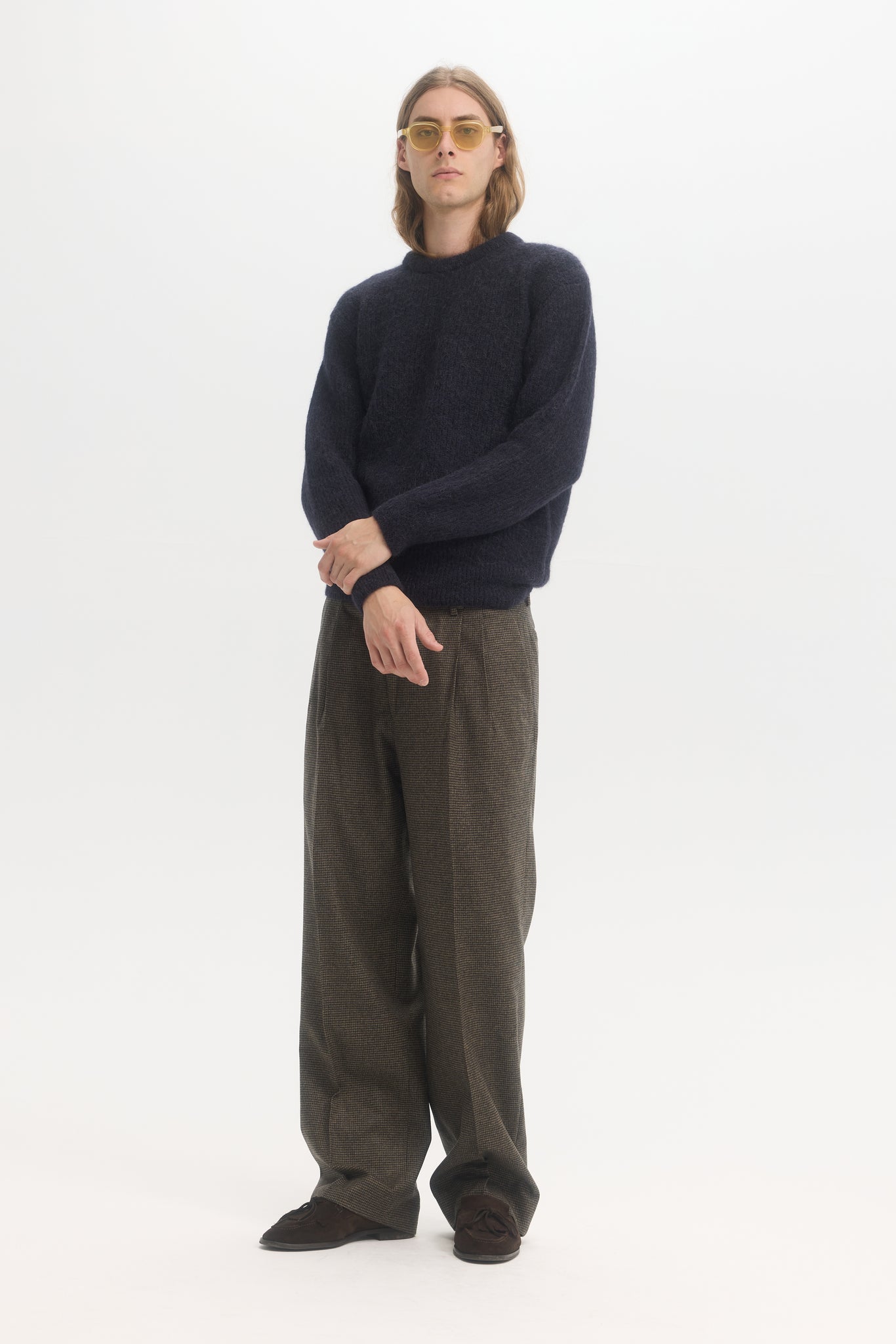 Pantalons pieds de poule à double pli en flanelle de laine