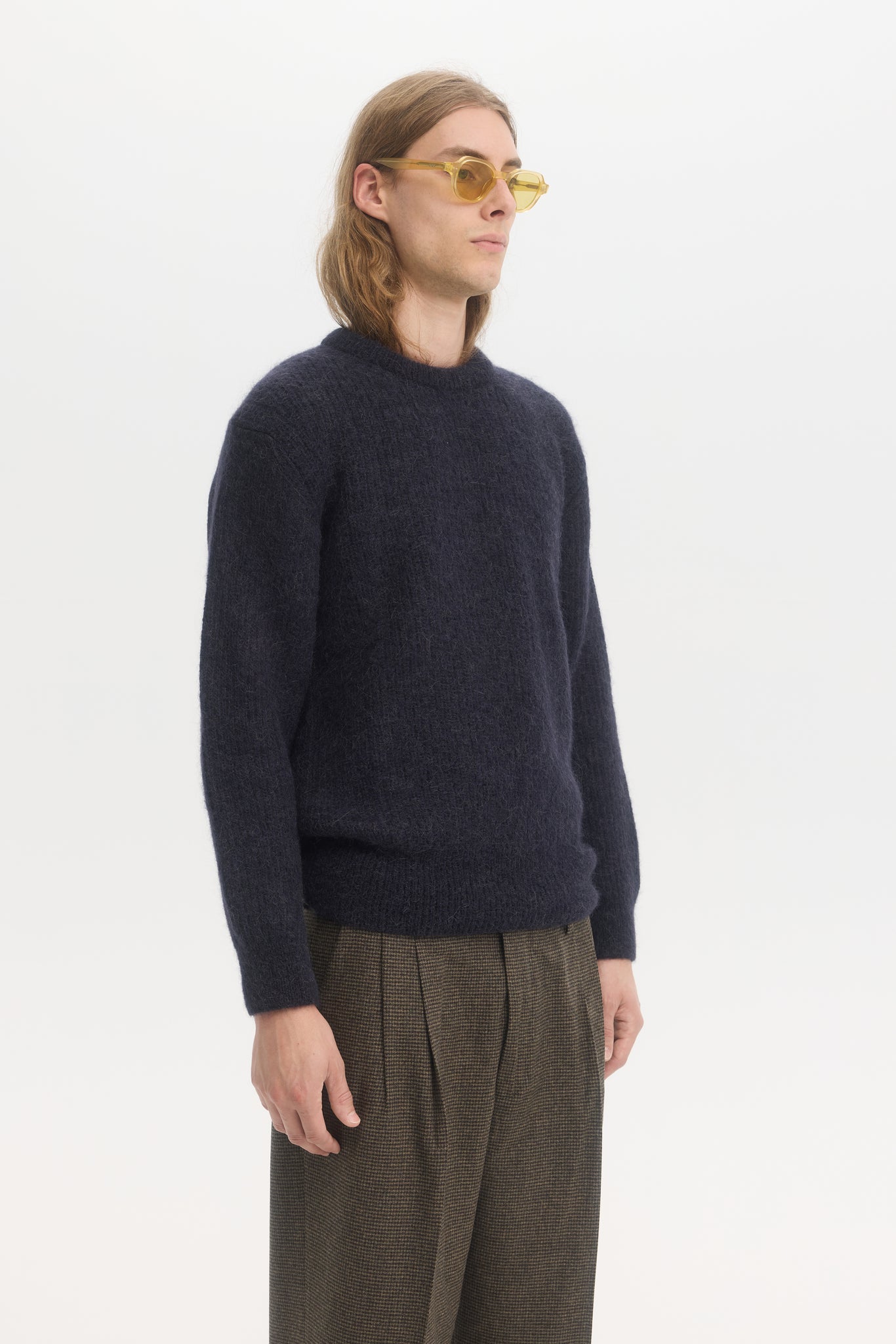 Pull en mohair et alpaga côtelé minuit