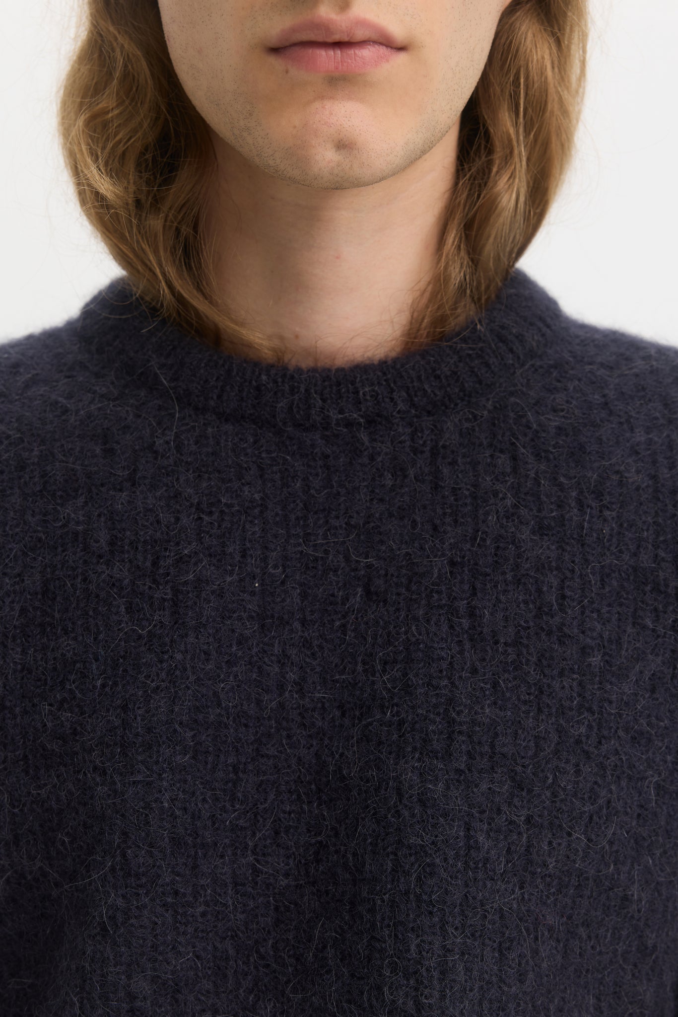 Pull en mohair et alpaga côtelé minuit