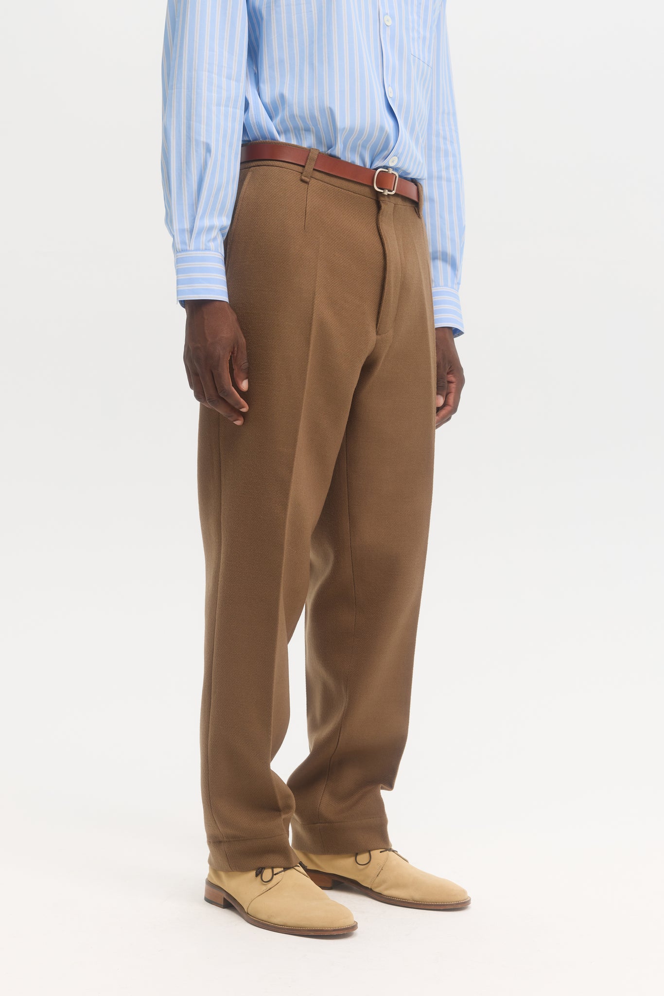Pantalons droits en gabardine de laine et coton chameau