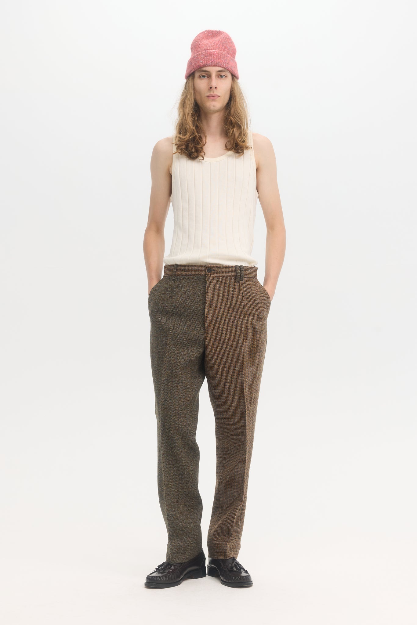 Pantalon droit en laine vierge multi-tissus Harris Tweed