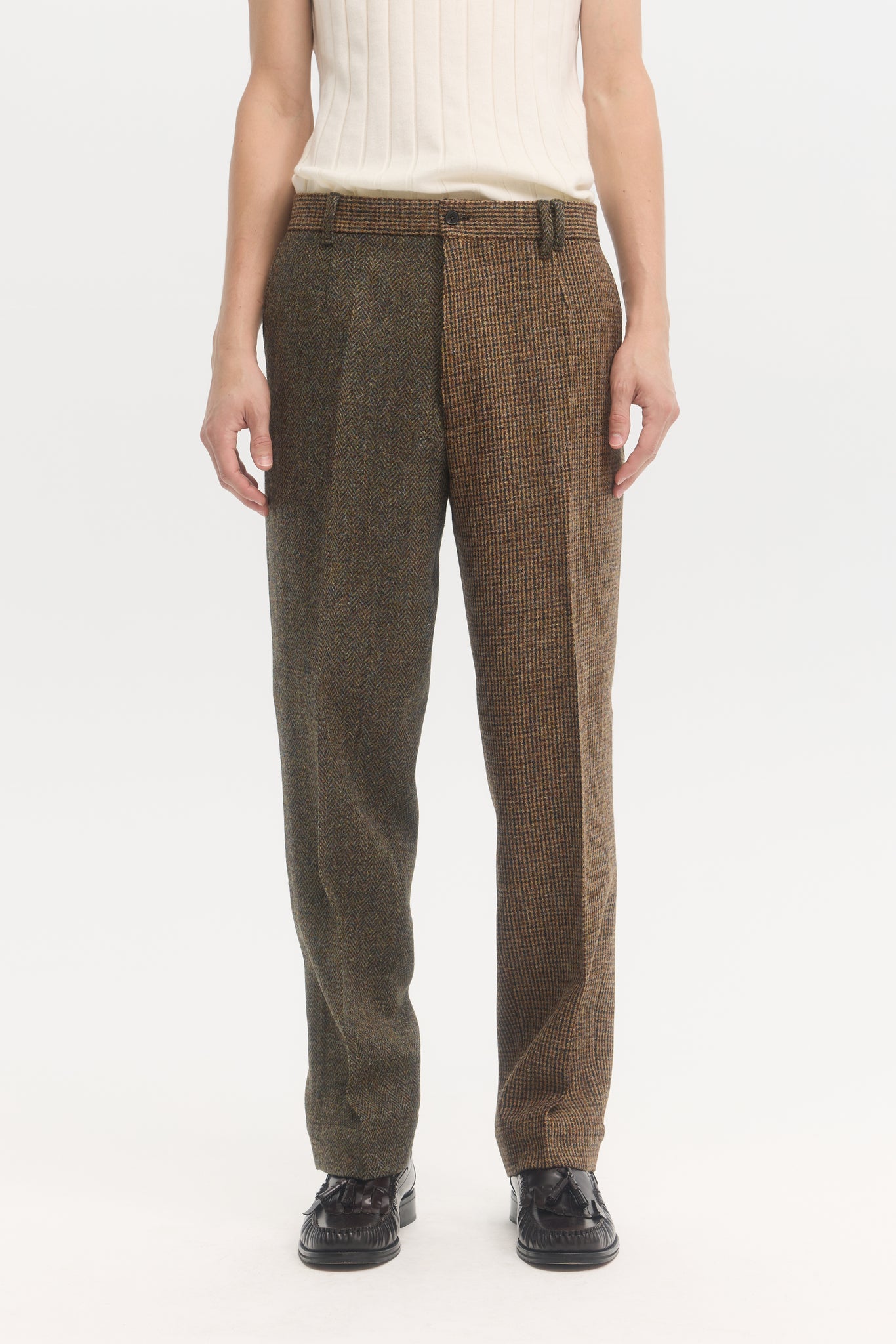 Pantalon droit en laine vierge multi-tissus Harris Tweed