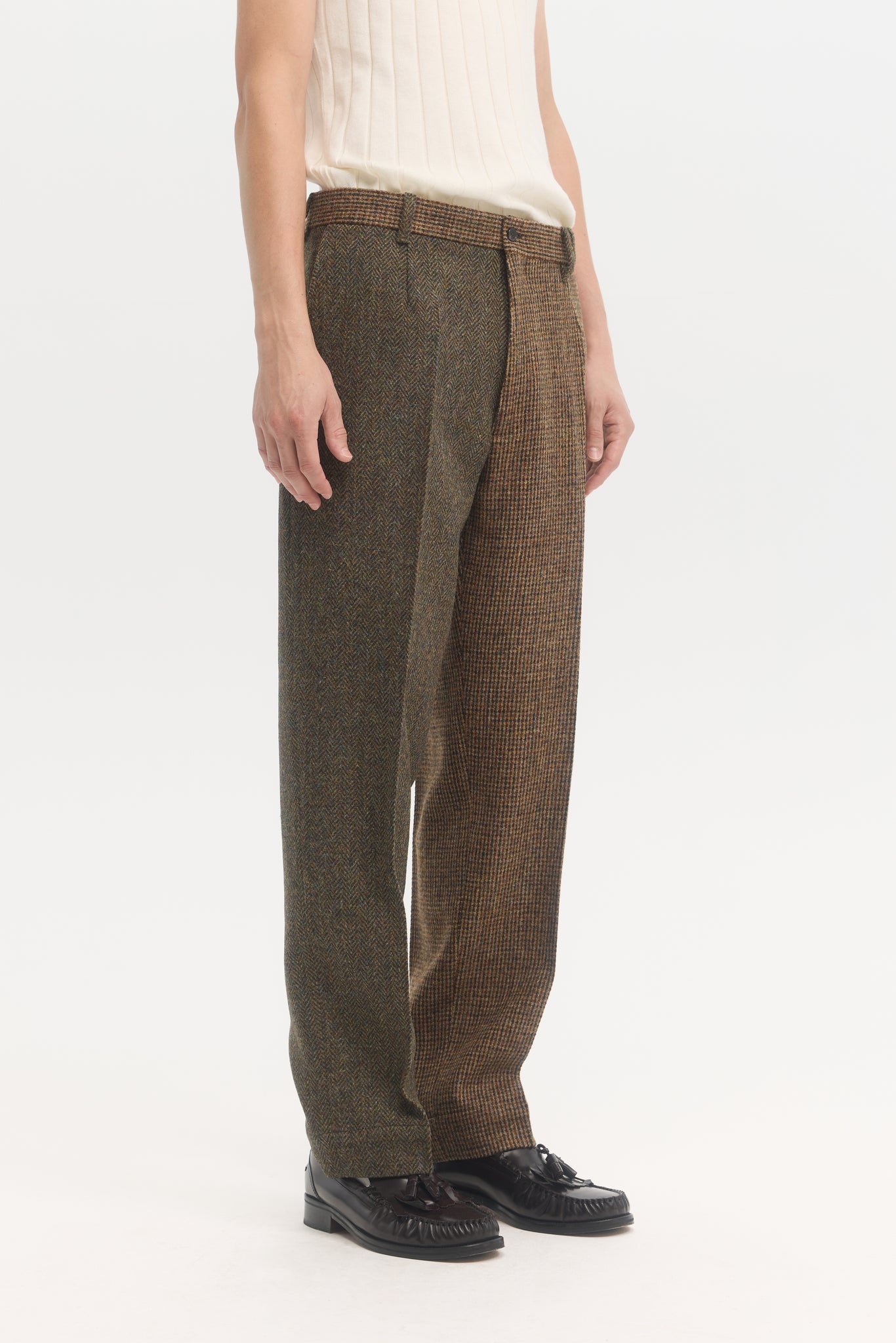 Pantalon droit en laine vierge multi-tissus Harris Tweed
