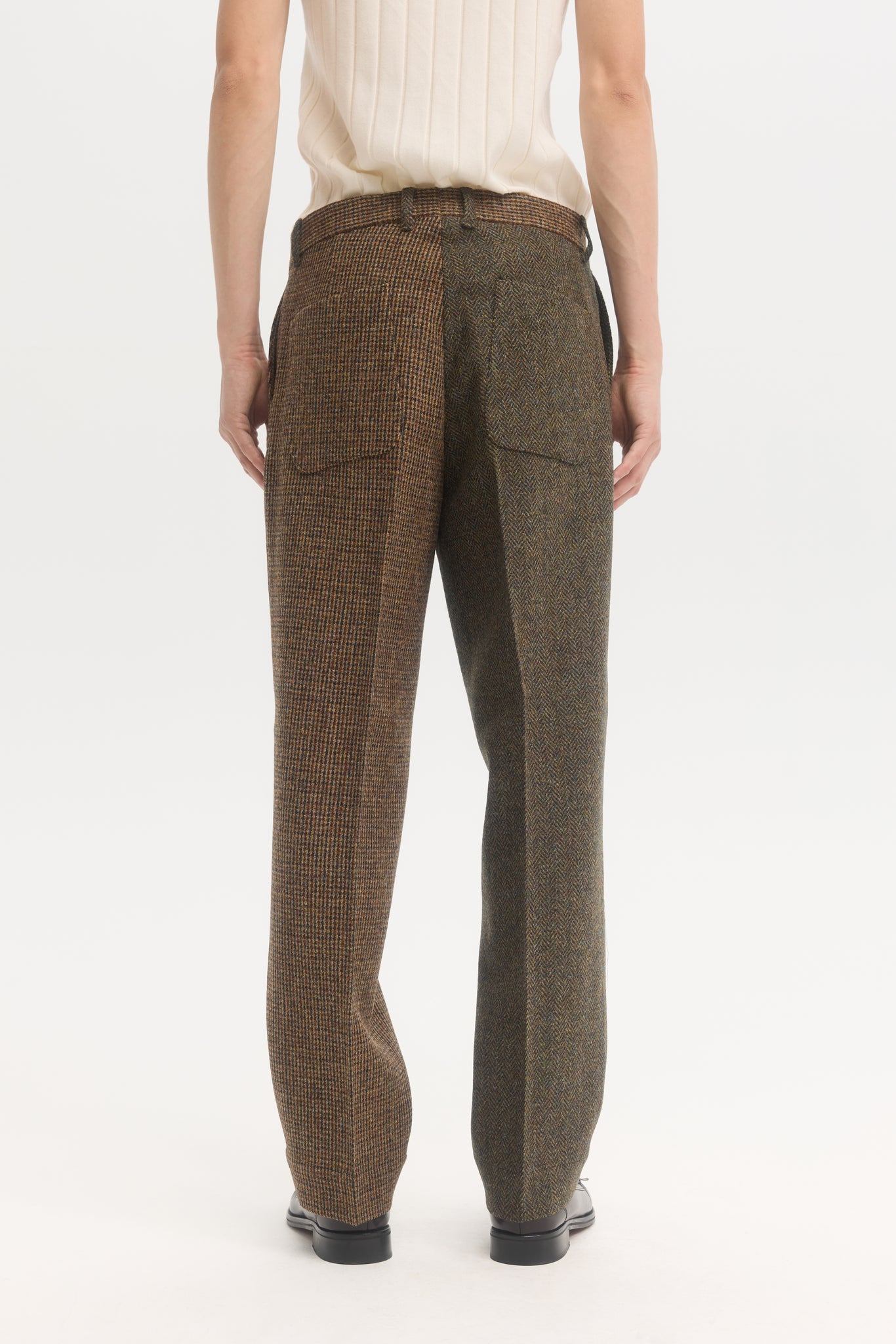 Pantalon droit en laine vierge multi-tissus Harris Tweed