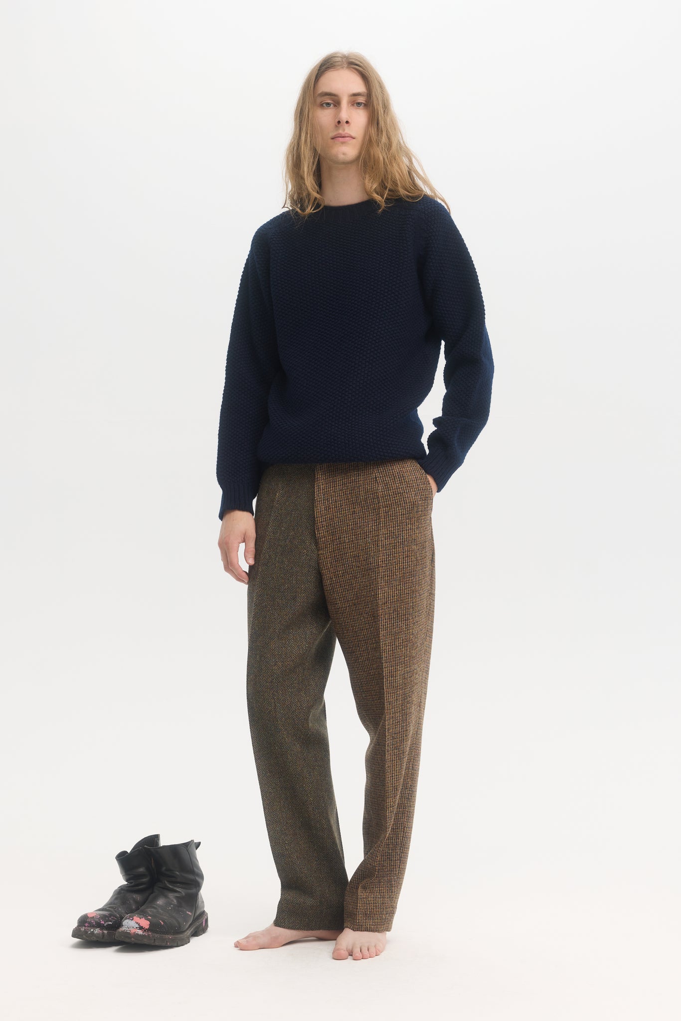 Pull en laine Geelong en nid d'abeille marine