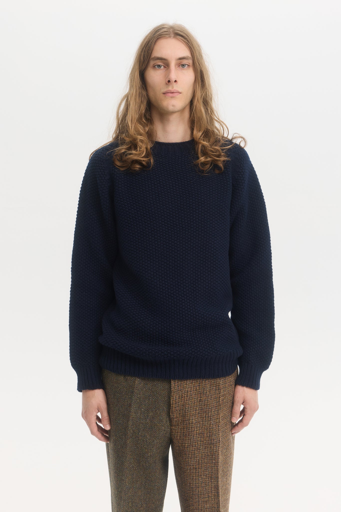 Pull en laine Geelong en nid d'abeille marine
