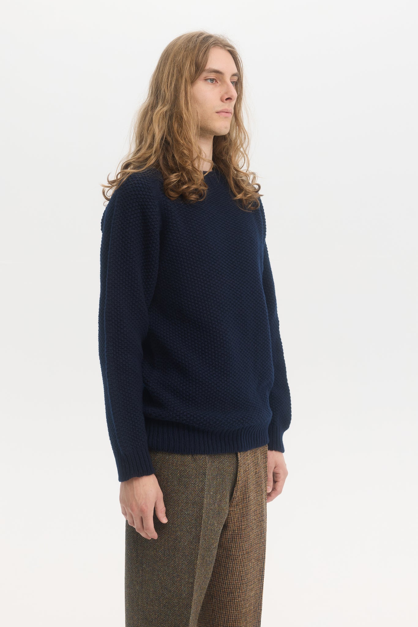 Pull en laine Geelong en nid d'abeille marine