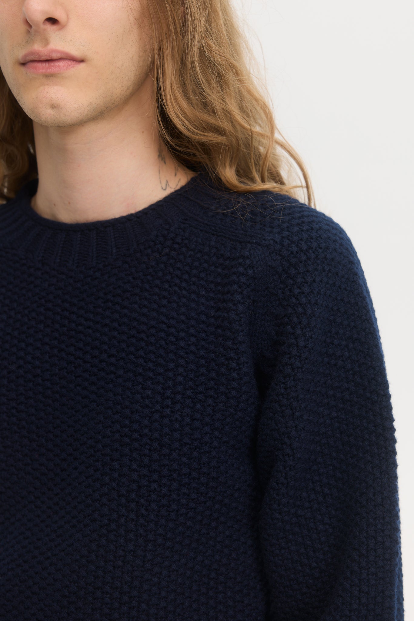 Pull en laine Geelong en nid d'abeille marine