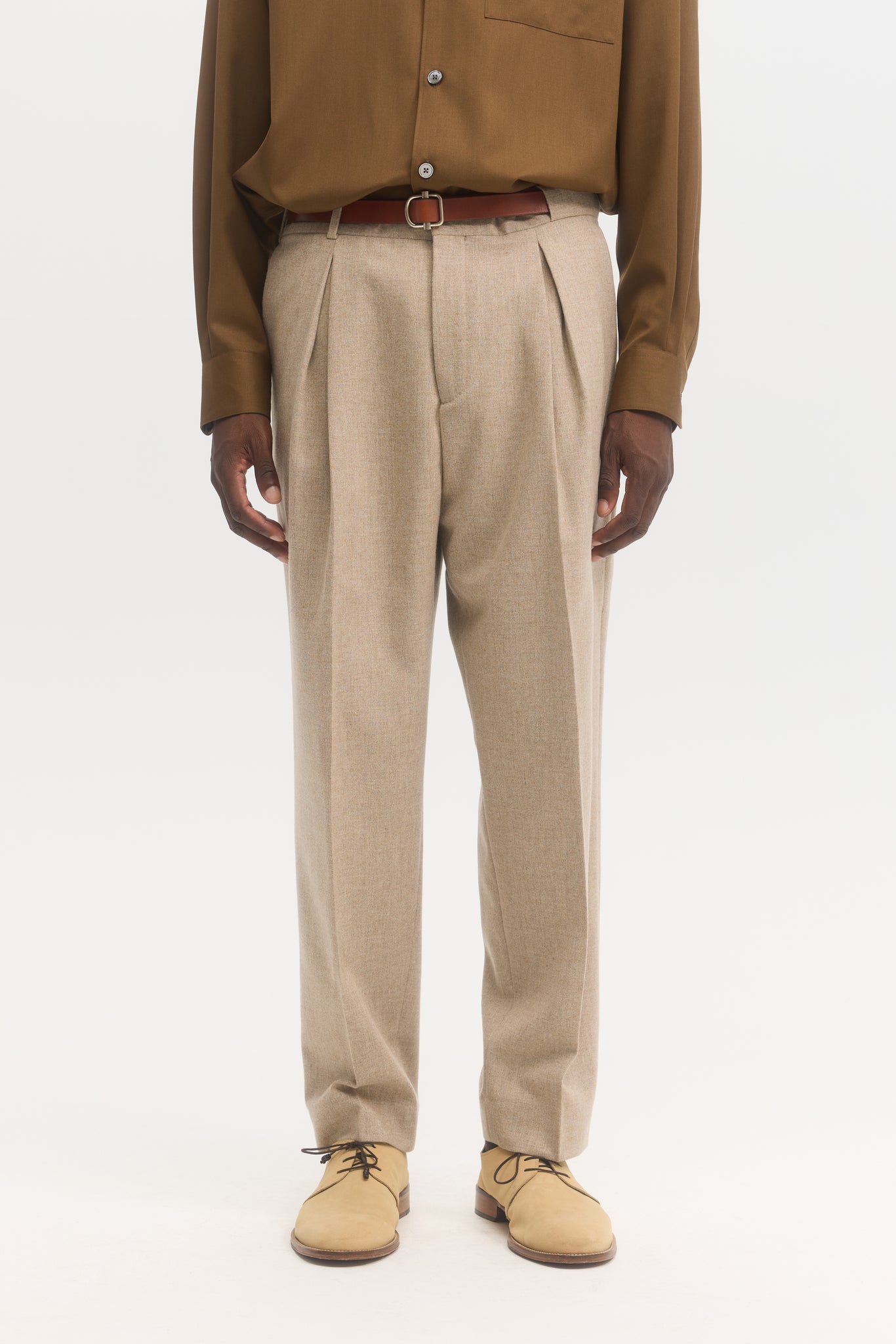Pantalon parachute en flanelle de laine perle