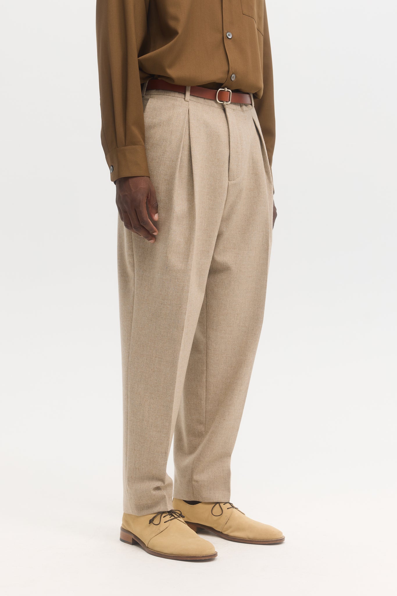 Pantalon parachute en flanelle de laine perle