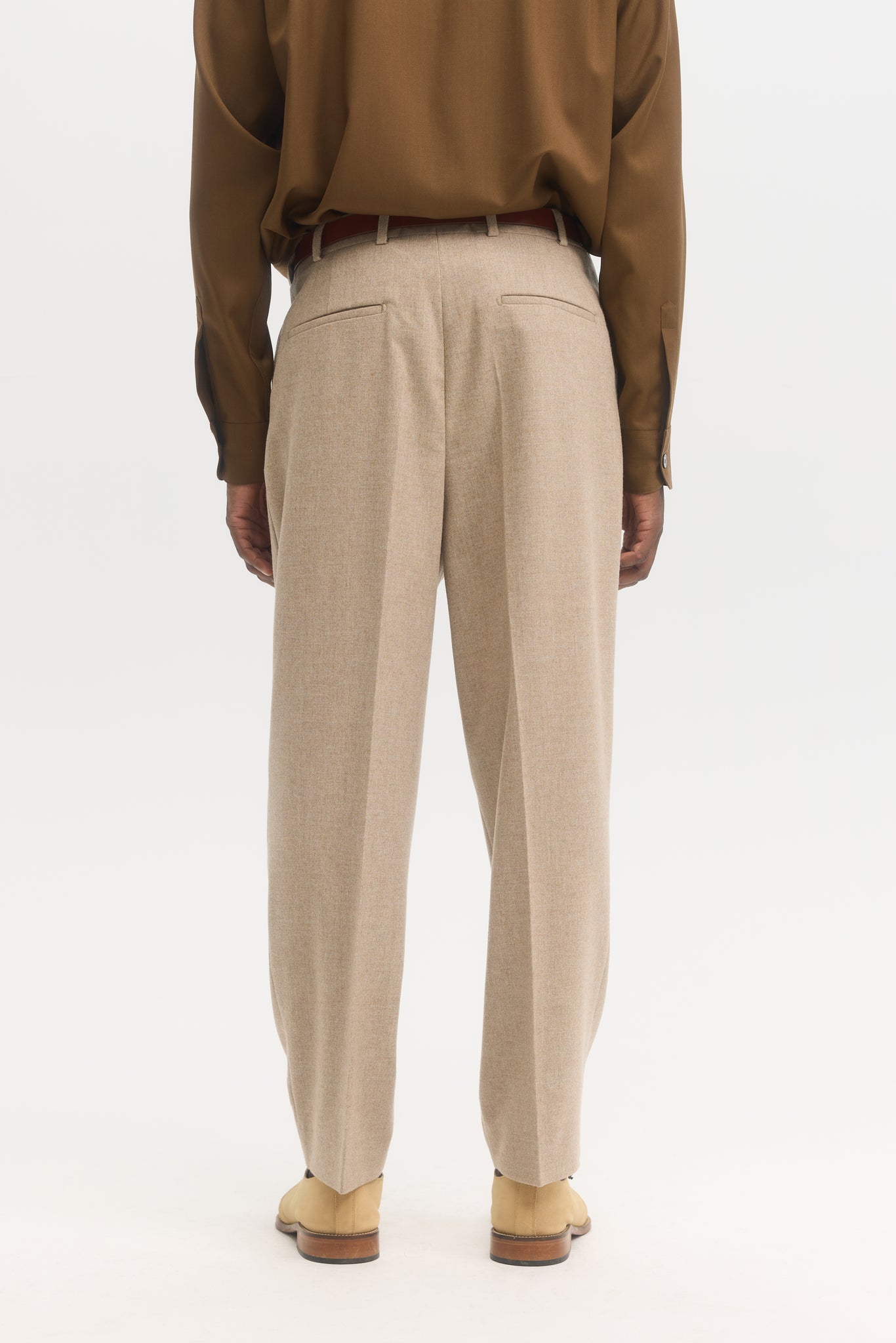 Pantalon parachute en flanelle de laine perle