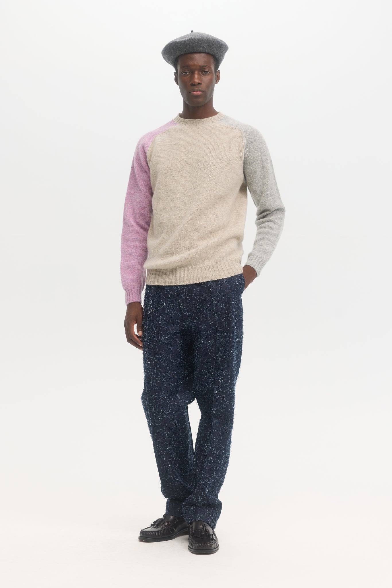 Pull en laine Shetland brossée multicolore