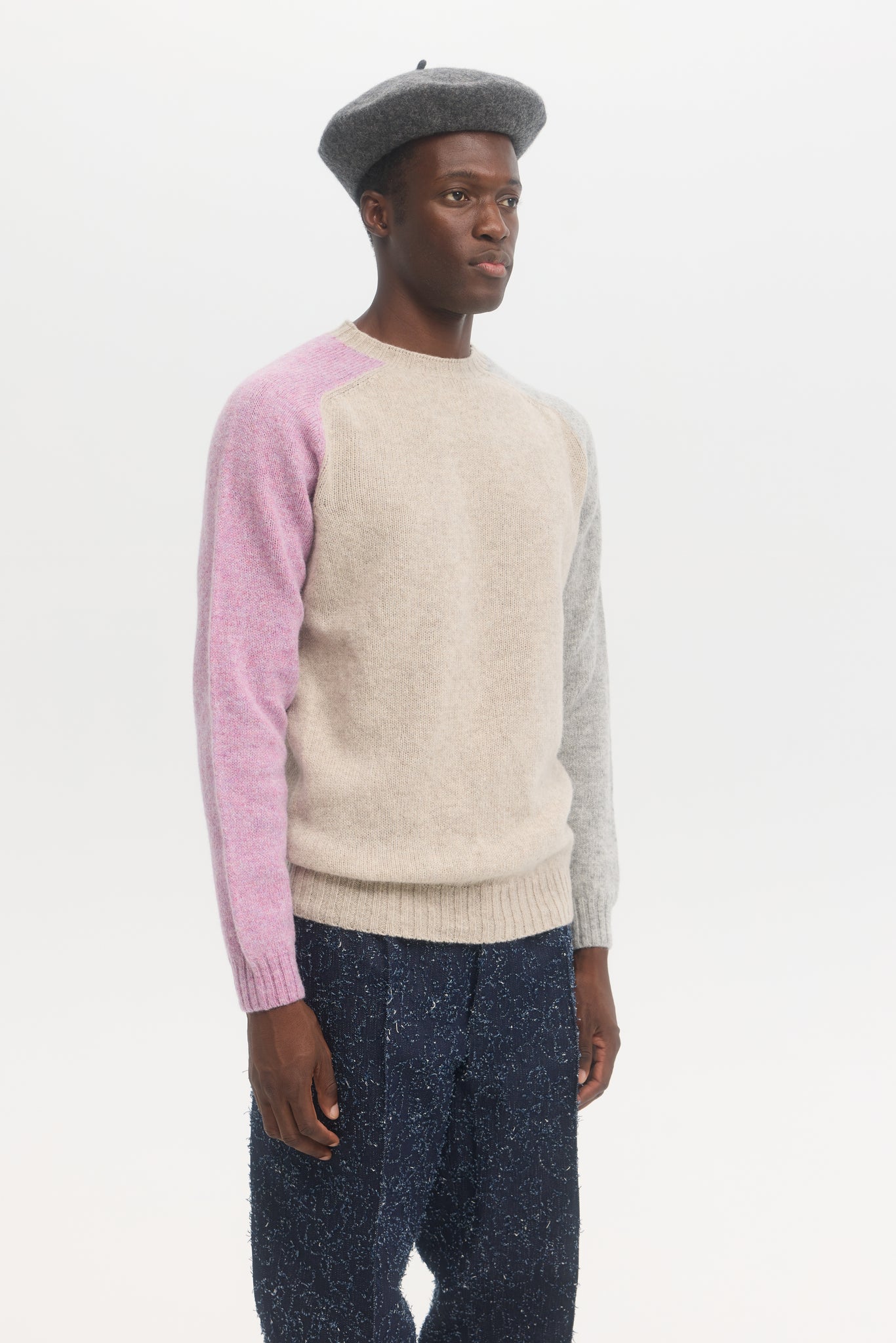 Pull en laine Shetland brossée multicolore