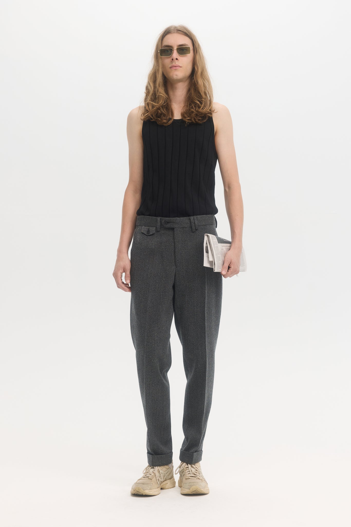 Pantalon fuselé en gabardine mélangée charbon