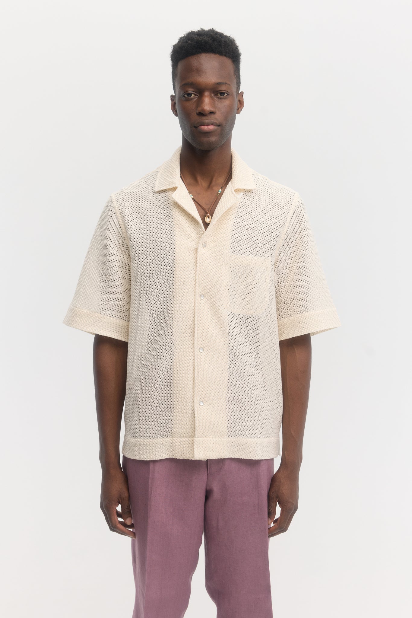 Chemise ample en coton tricoté ivoire