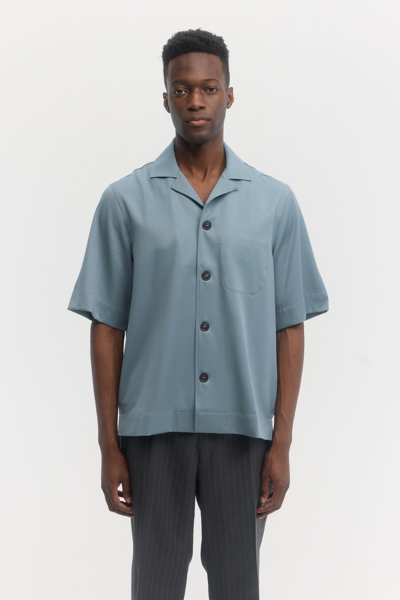 Teal super 130's tropical wool relaxed fit short sleeve shirt