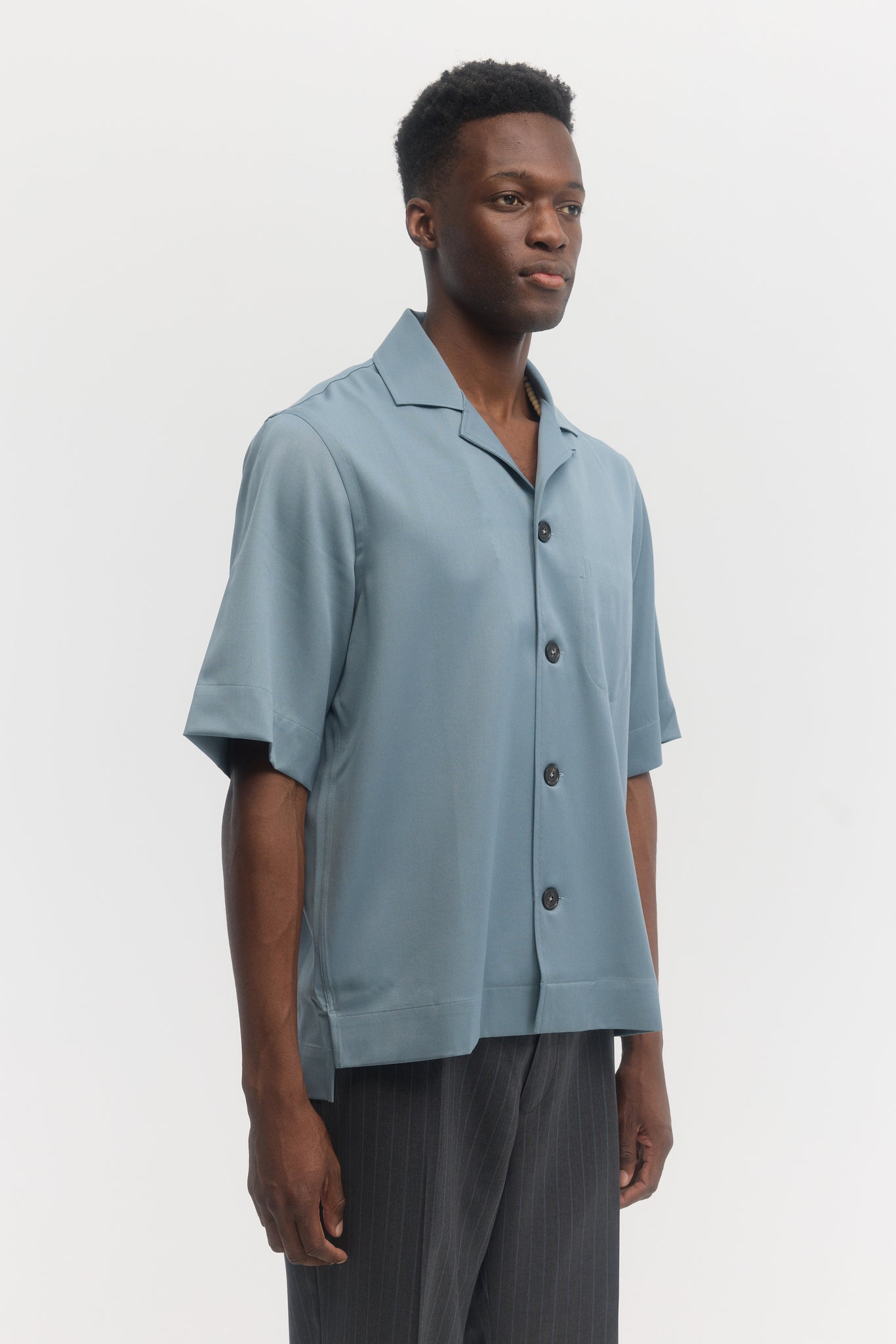 Teal super 130's tropical wool relaxed fit short sleeve shirt
