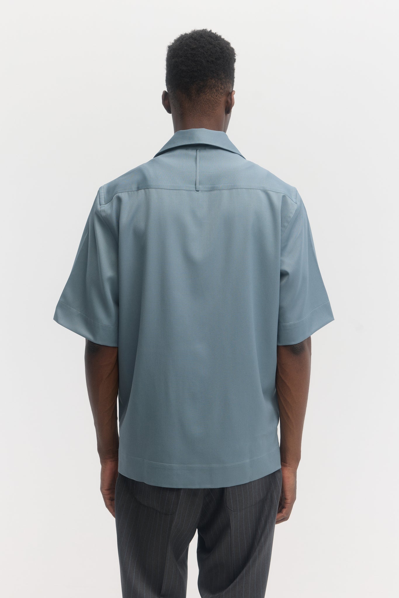 Teal super 130's tropical wool relaxed fit short sleeve shirt