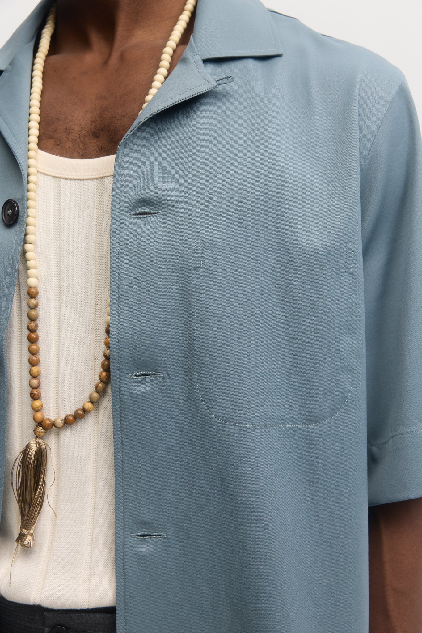Teal super 130's tropical wool relaxed fit short sleeve shirt