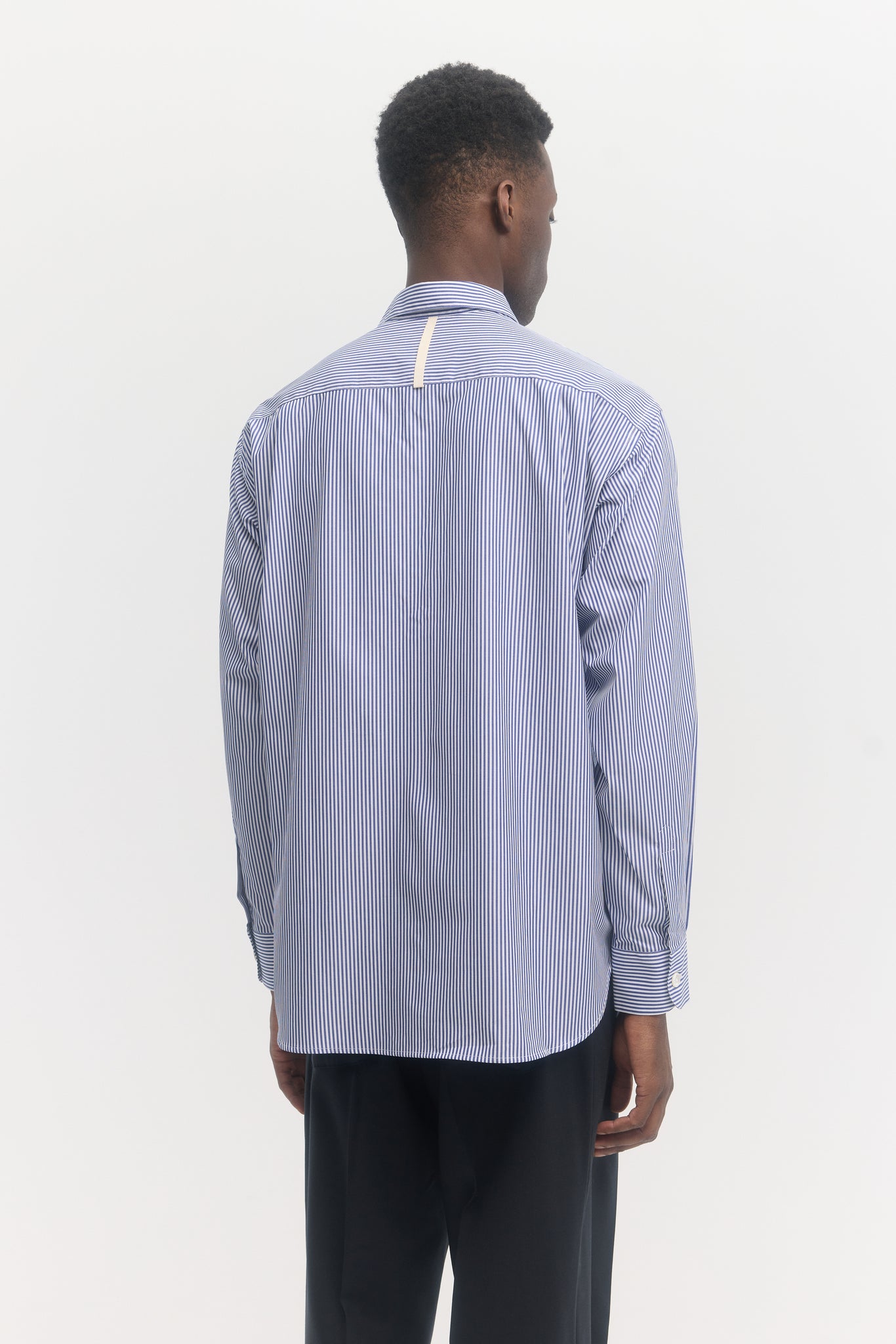 Blue stripes iced poplin embroidered logo relaxed shirt